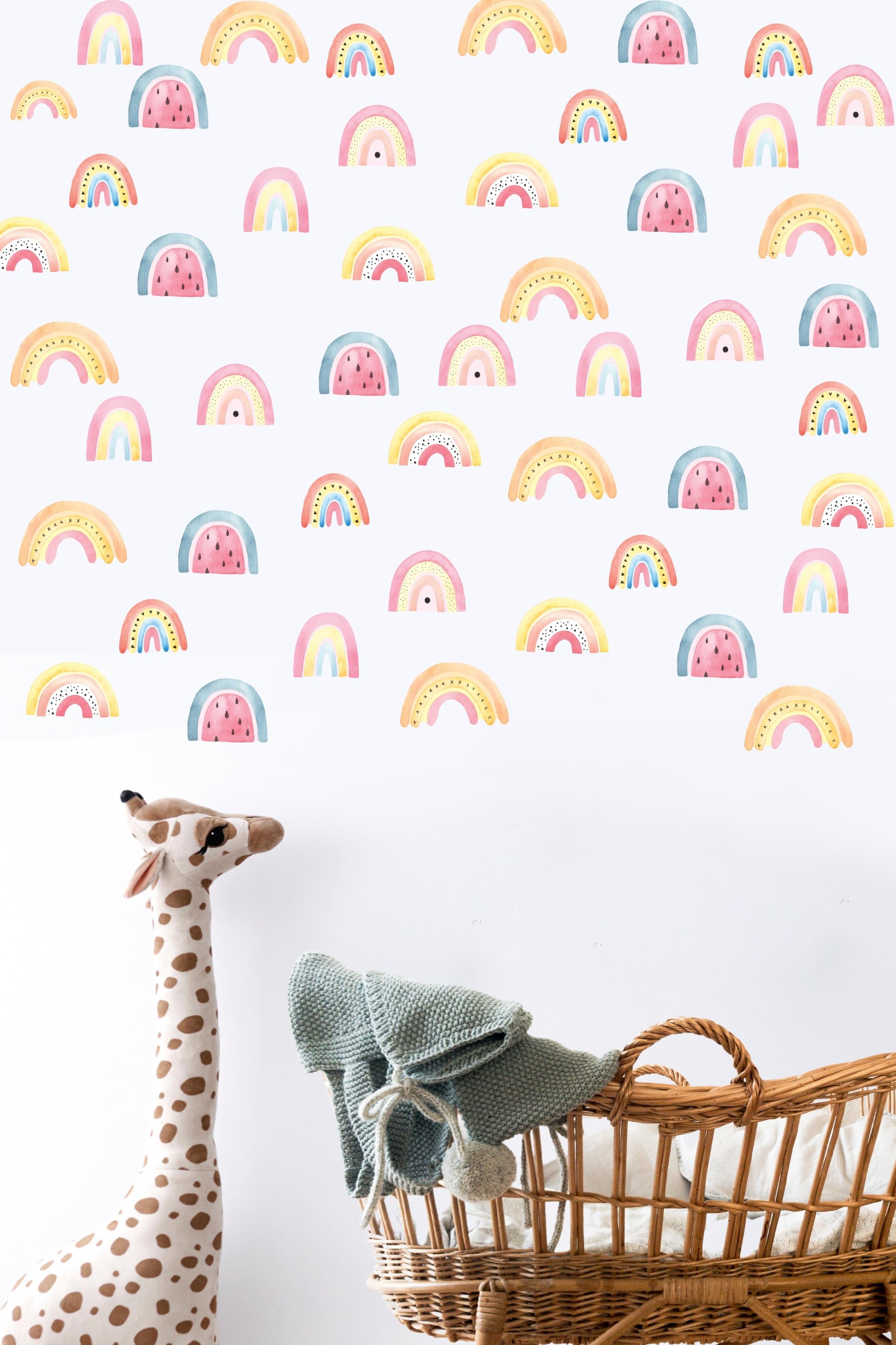 Bebek Odası Sticker Seti Duvar Dekoru, Mini Pembe 83 Gökkuşağı, Çocuk Odası Duvar Stickerı