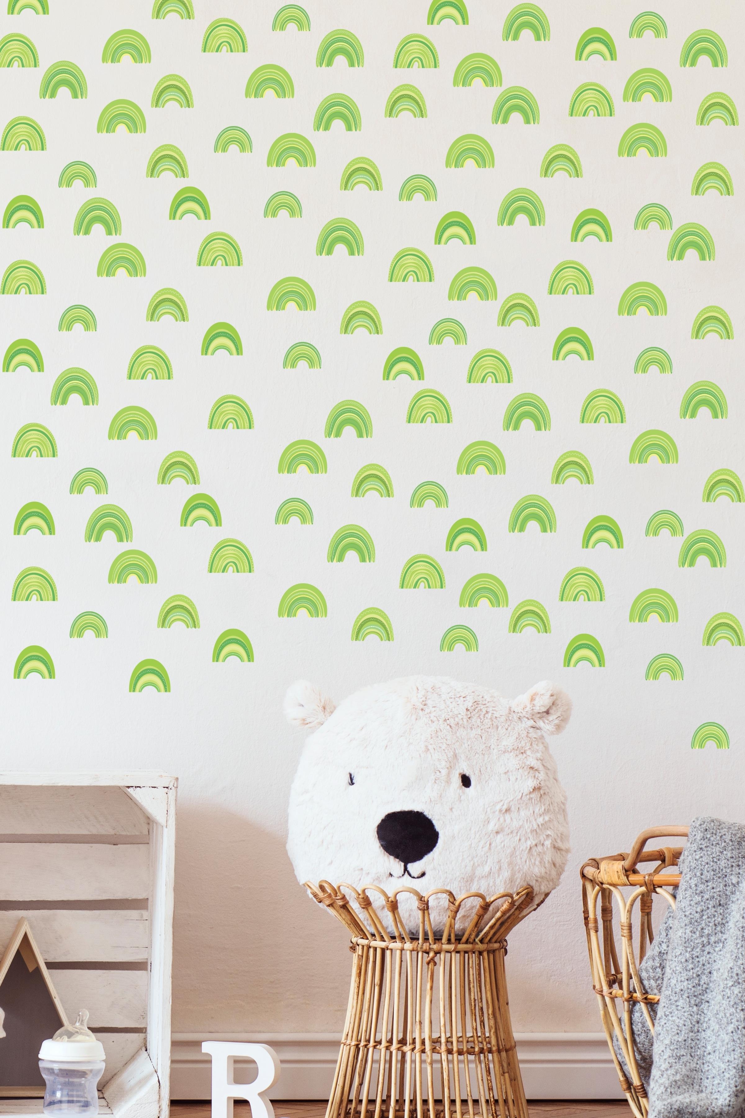 Bebek Odası Sticker Seti Duvar Dekoru, Mini Yeşil 83 Gökkuşağı, Çocuk Odası Duvar Stickerı