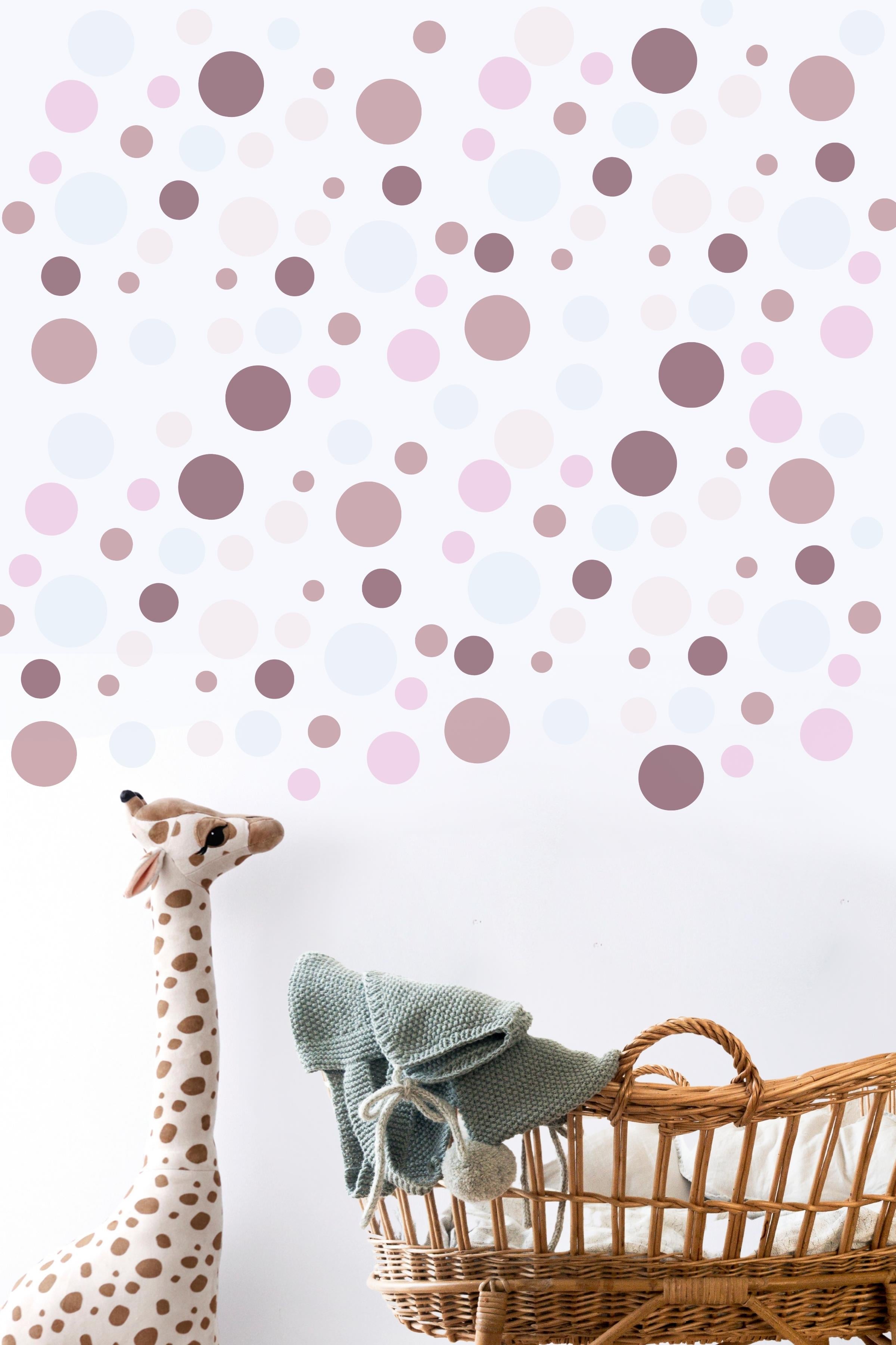 Bebek Odası Sticker Seti Duvar Dekoru, Mor Puantiye Desen, Çocuk Odası Duvar Stickerı