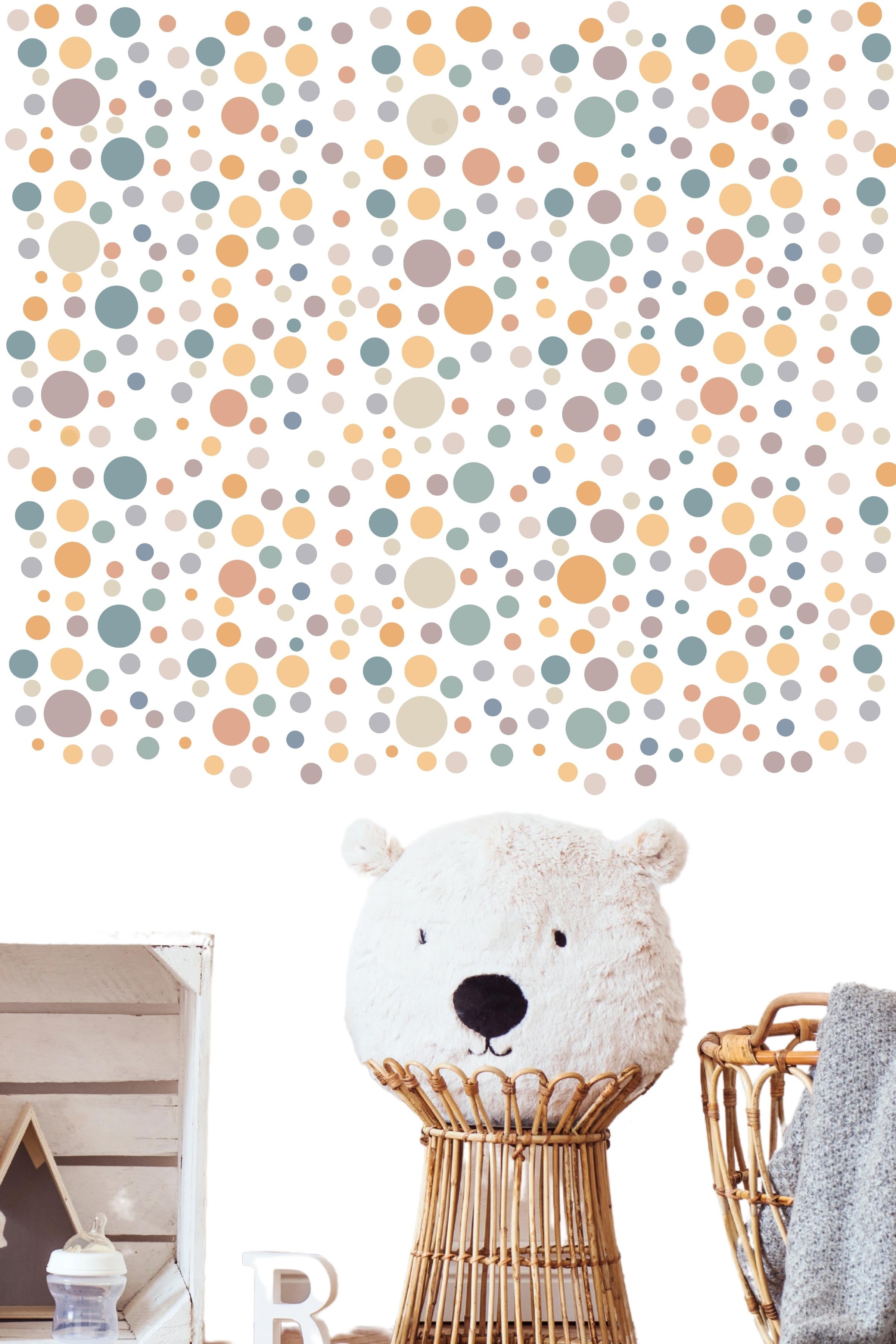 Bebek Odası Sticker Seti Duvar Dekoru, Mor & Yeşil Puantiye Desen, Çocuk Odası Duvar Stickerı