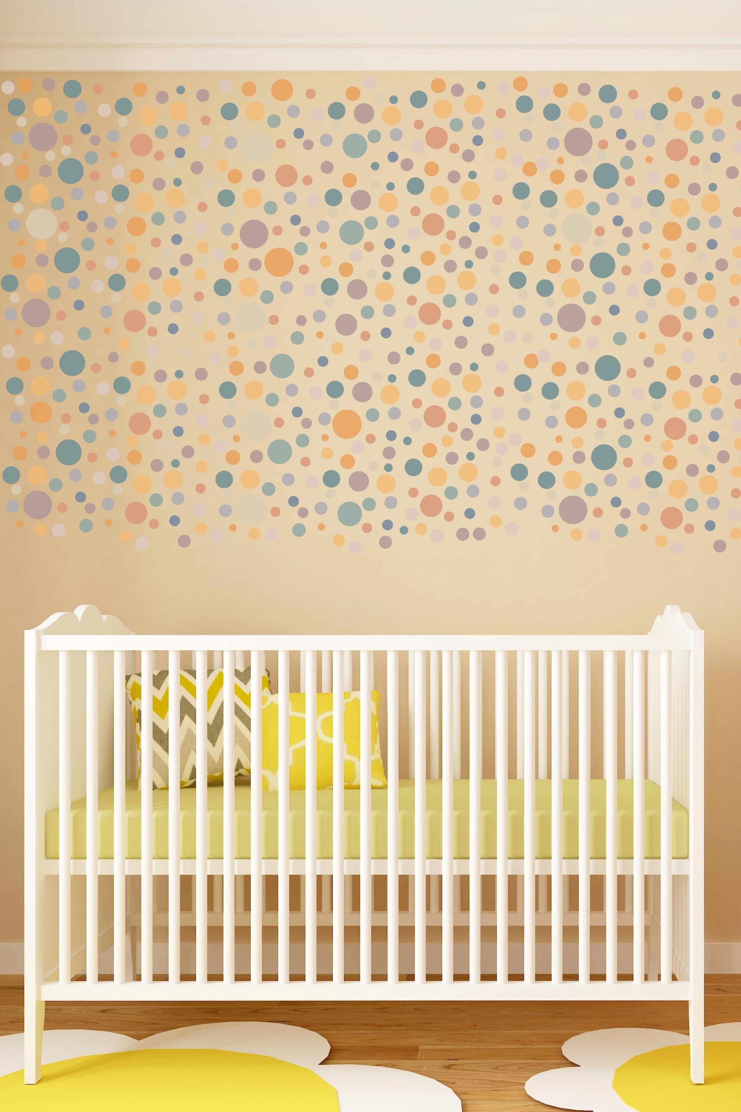 Bebek Odası Sticker Seti Duvar Dekoru, Mor & Yeşil Puantiye Desen, Çocuk Odası Duvar Stickerı