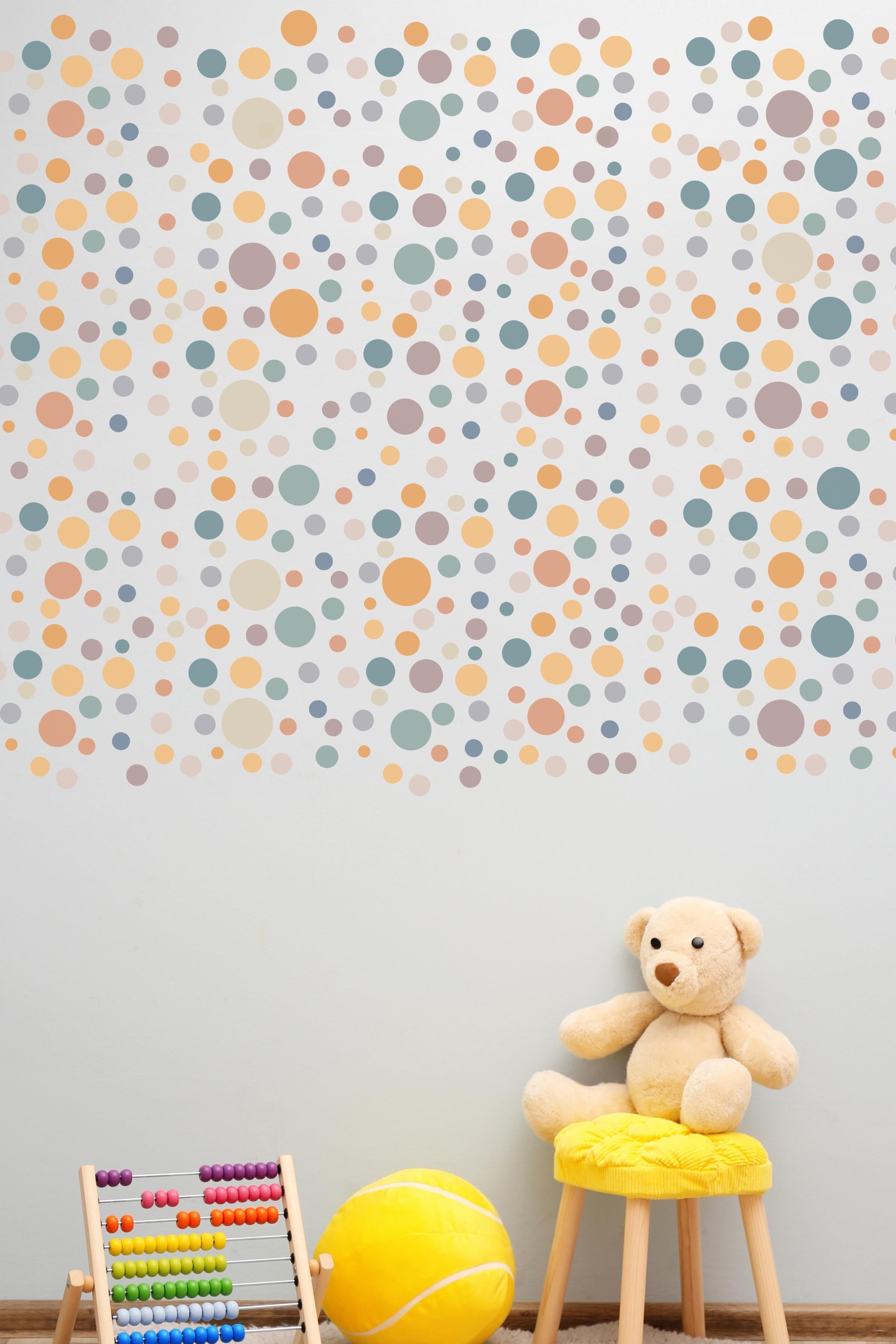 Bebek Odası Sticker Seti Duvar Dekoru, Mor & Yeşil Puantiye Desen, Çocuk Odası Duvar Stickerı