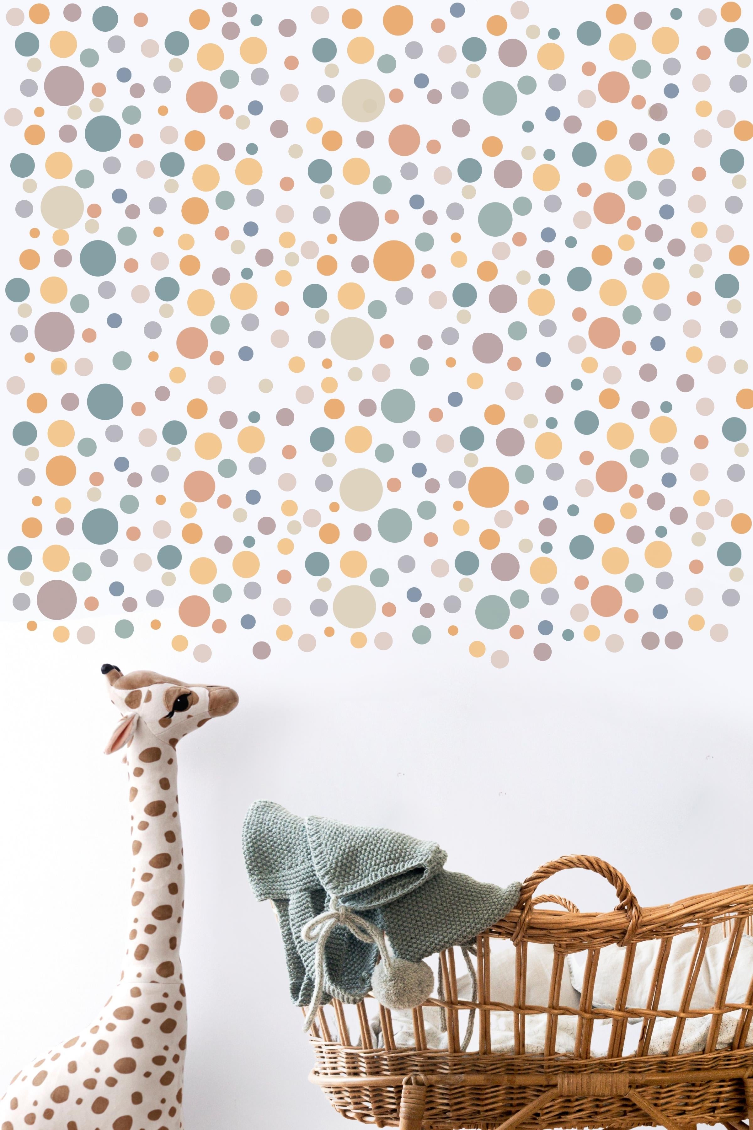 Bebek Odası Sticker Seti Duvar Dekoru, Mor & Yeşil Puantiye Desen, Çocuk Odası Duvar Stickerı