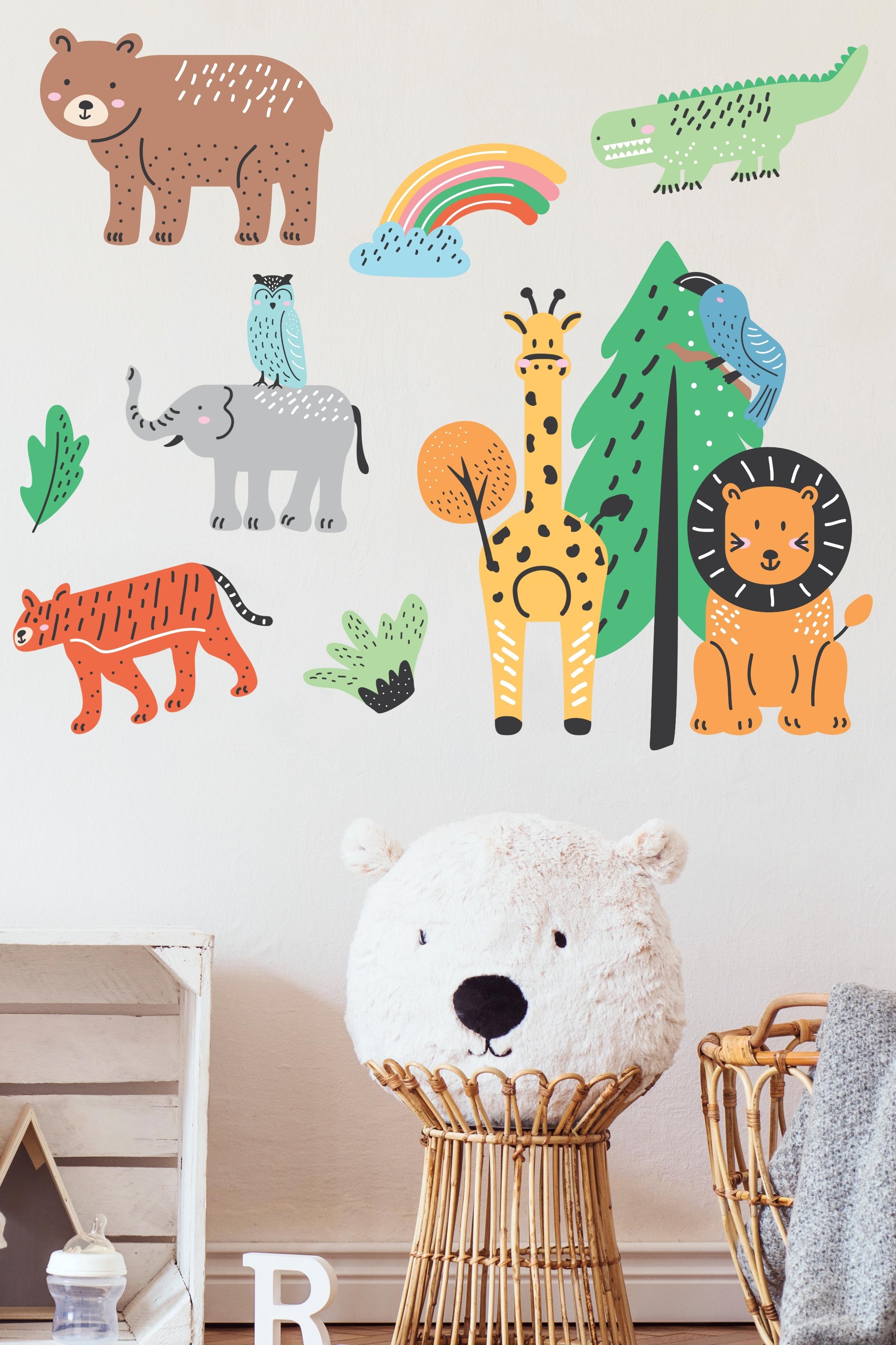 Bebek Odası Sticker Seti Duvar Dekoru, Orman Temalı, Çocuk Odası Duvar Stickerı, Yapışkanlı Duvar Stickerı