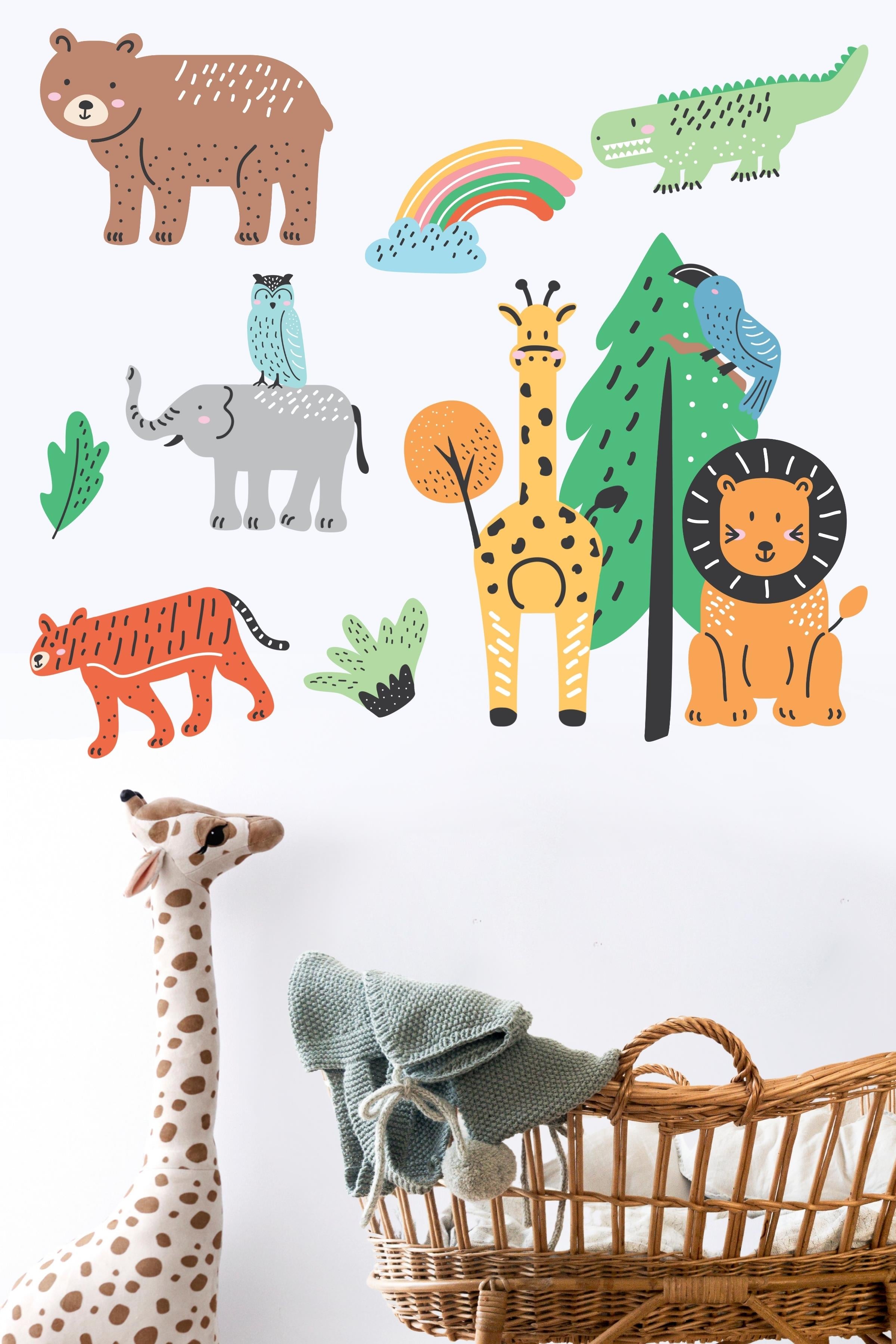 Bebek Odası Sticker Seti Duvar Dekoru, Orman Temalı, Çocuk Odası Duvar Stickerı, Yapışkanlı Duvar Stickerı