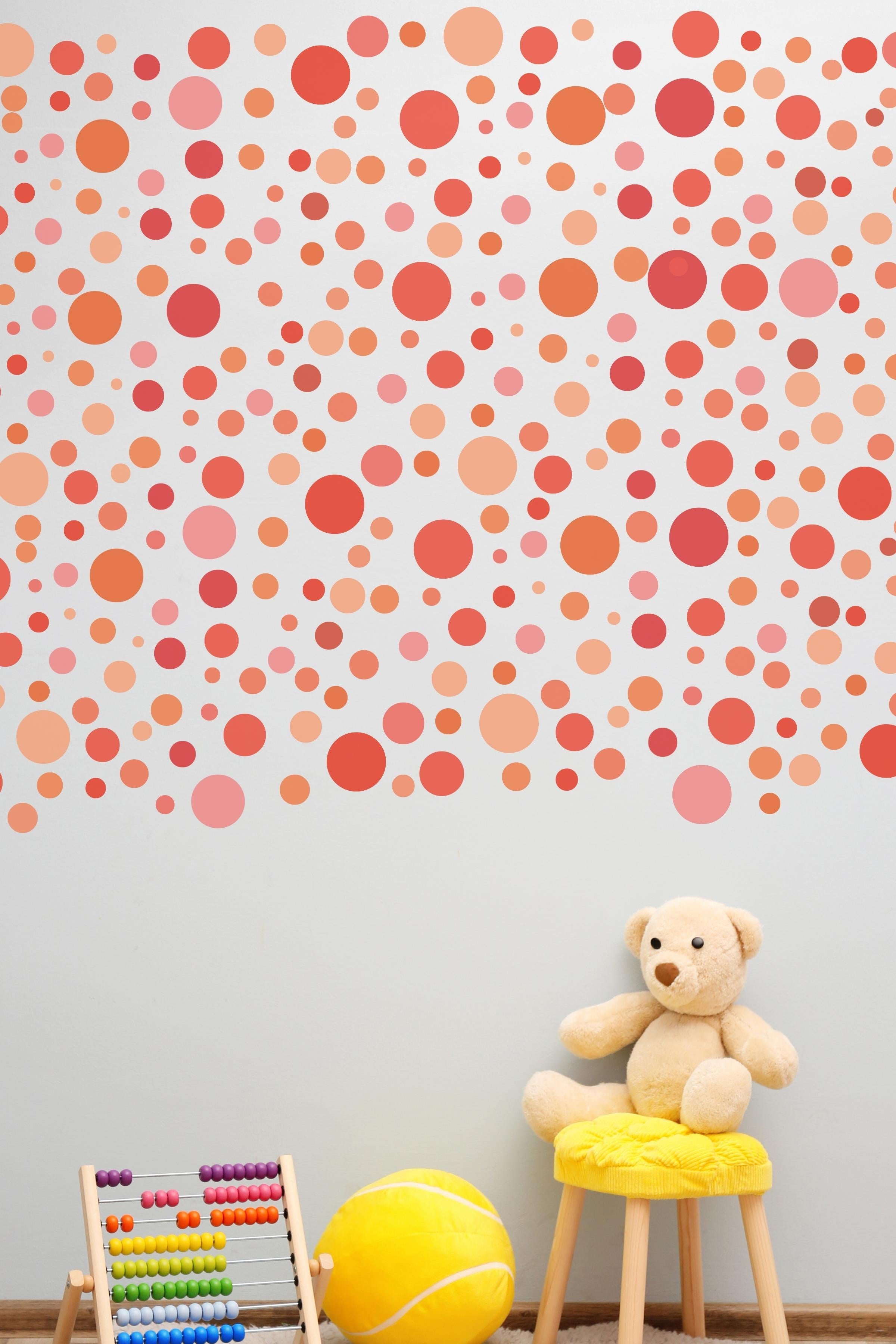 Bebek Odası Sticker Seti Duvar Dekoru, Pembe Puantiye Desen, Çocuk Odası Duvar Stickerı