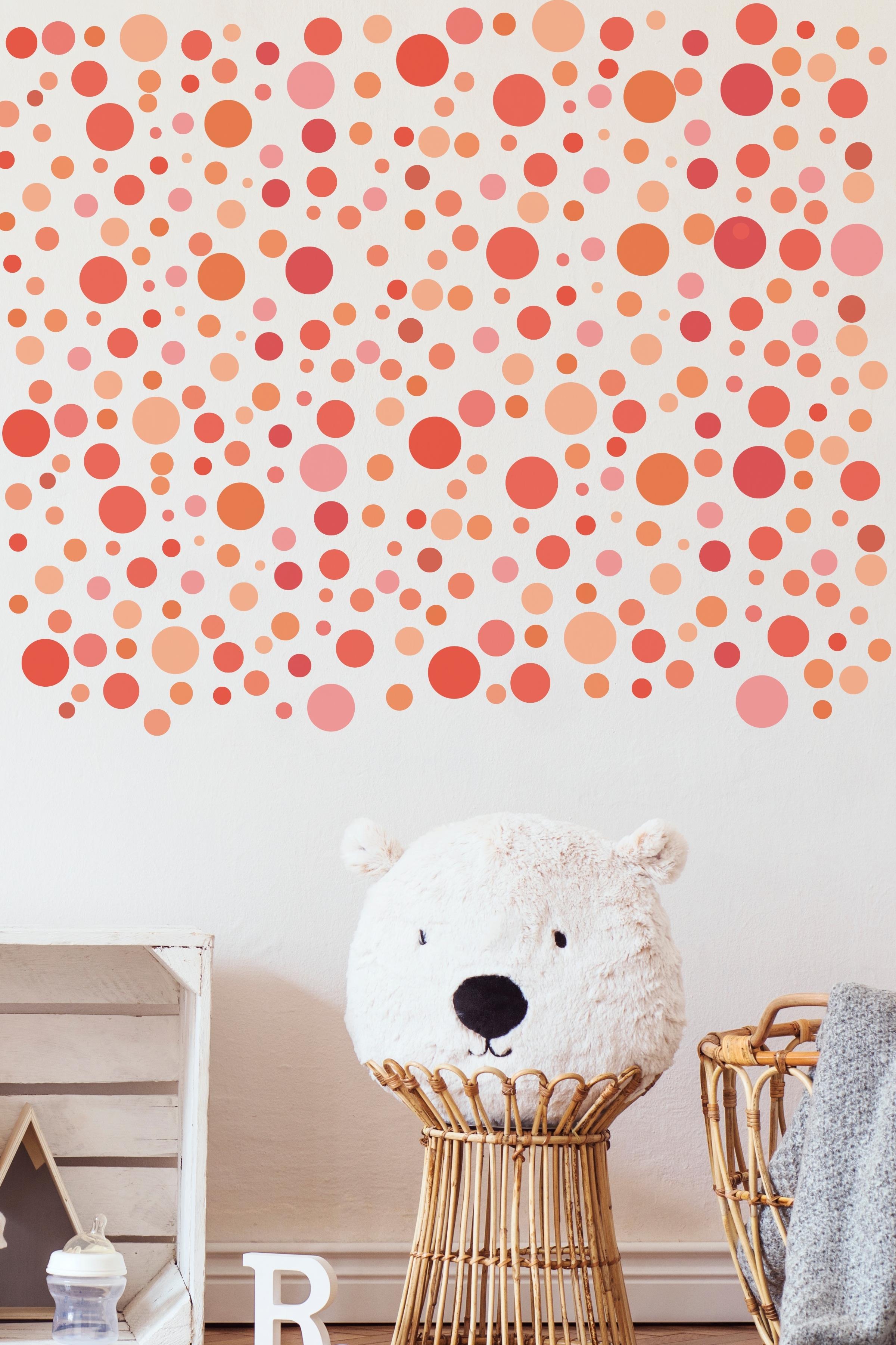 Bebek Odası Sticker Seti Duvar Dekoru, Pembe Puantiye Desen, Çocuk Odası Duvar Stickerı