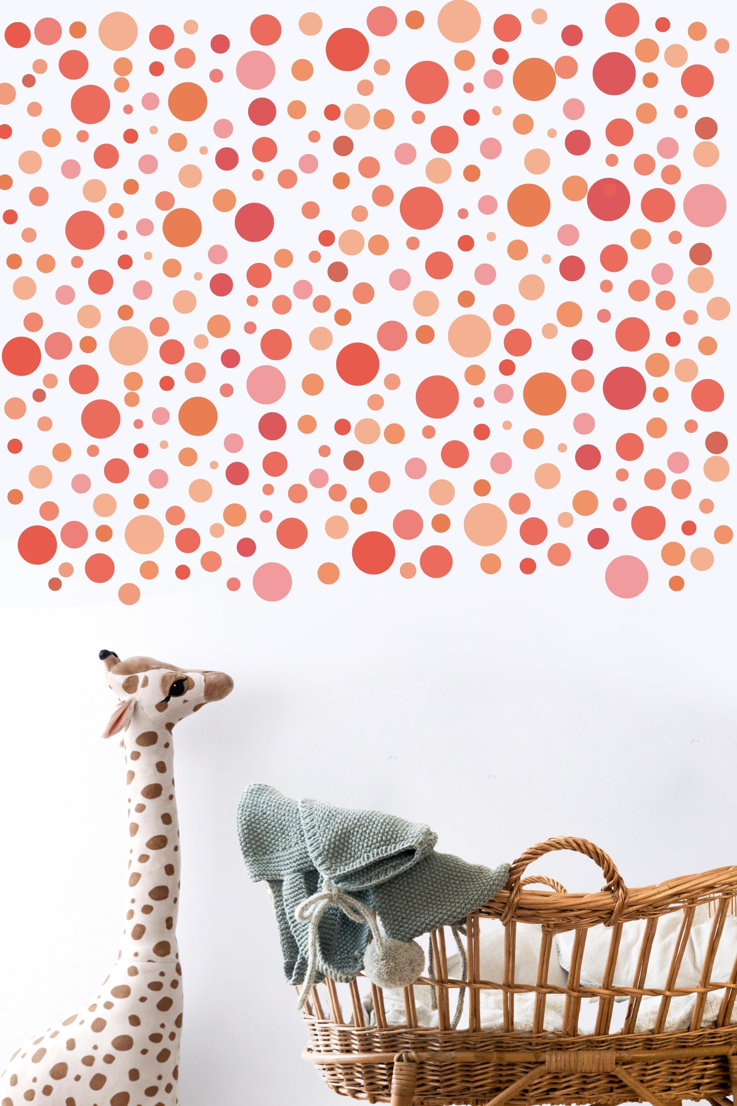 Bebek Odası Sticker Seti Duvar Dekoru, Pembe Puantiye Desen, Çocuk Odası Duvar Stickerı