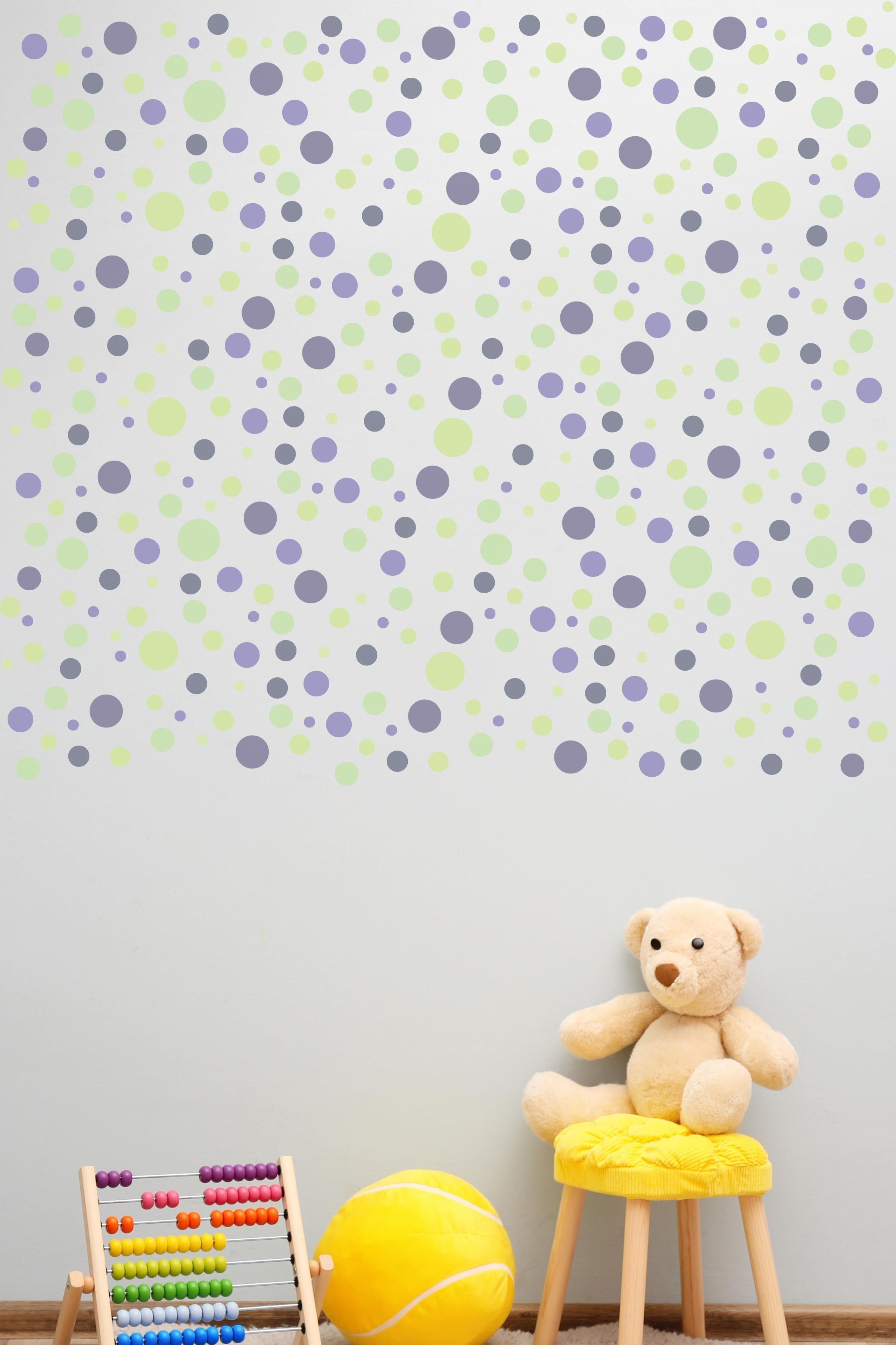 Bebek Odası Sticker Seti Duvar Dekoru, Soft & Mor Puantiye Desen, Çocuk Odası Duvar Stickerı