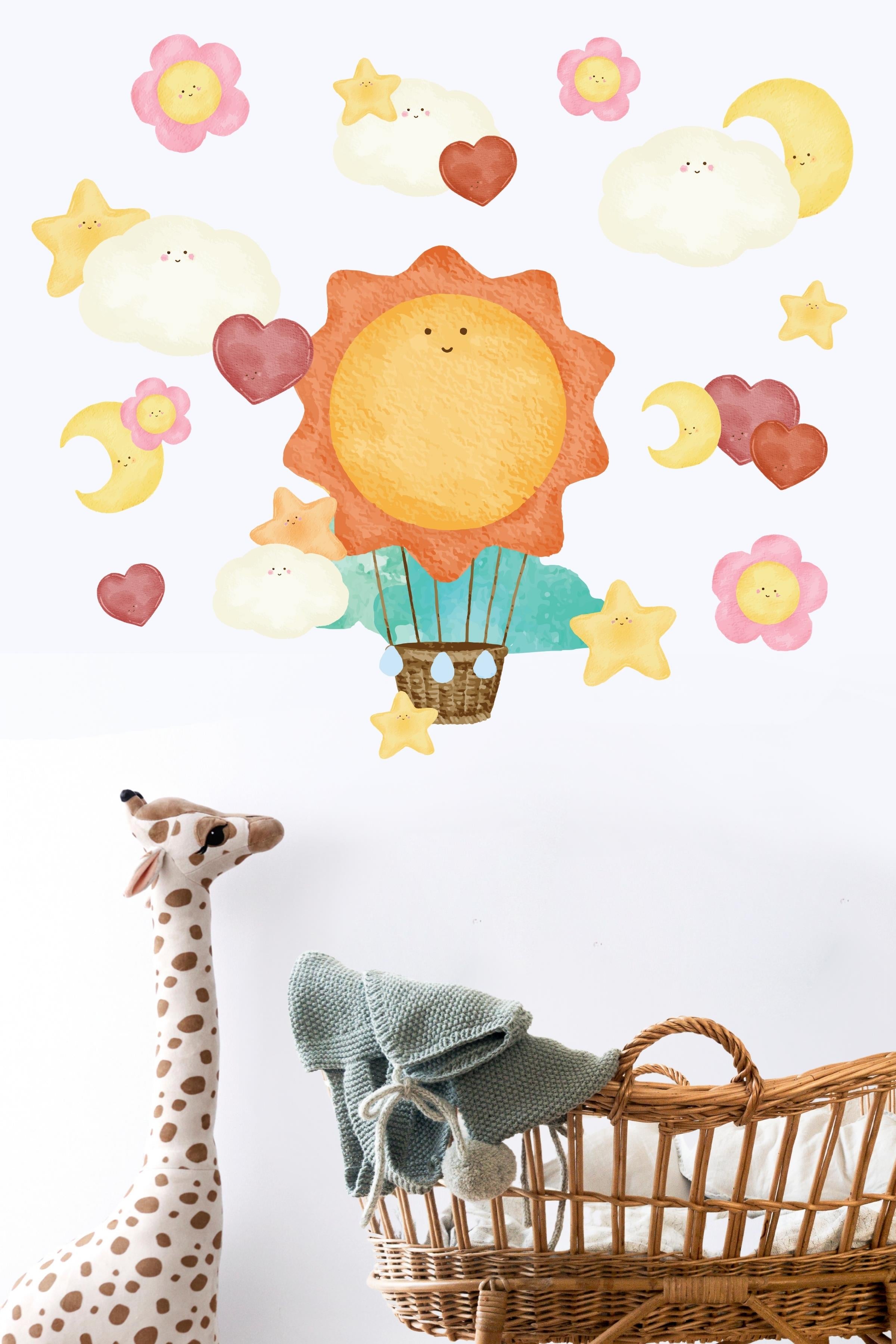 Bebek Odası Sticker Seti Duvar Dekoru,  Suluboya Uçan Balon Desen, Çocuk Odası Duvar Stickerı