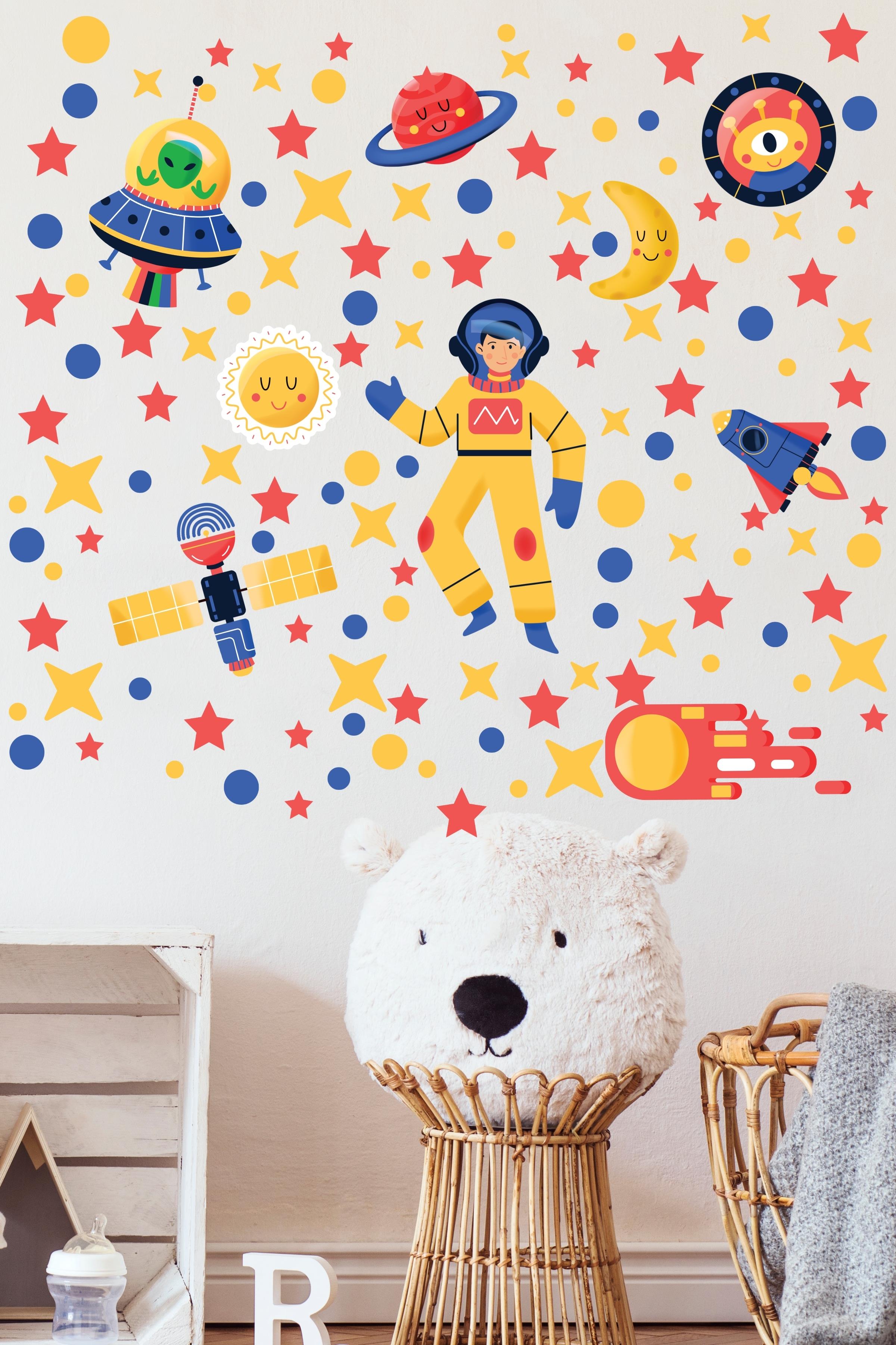 Bebek Odası Sticker Seti Duvar Dekoru, Uzay Temalı, Çocuk Odası Duvar Stickerı, Yapışkanlı Duvar Stickerı