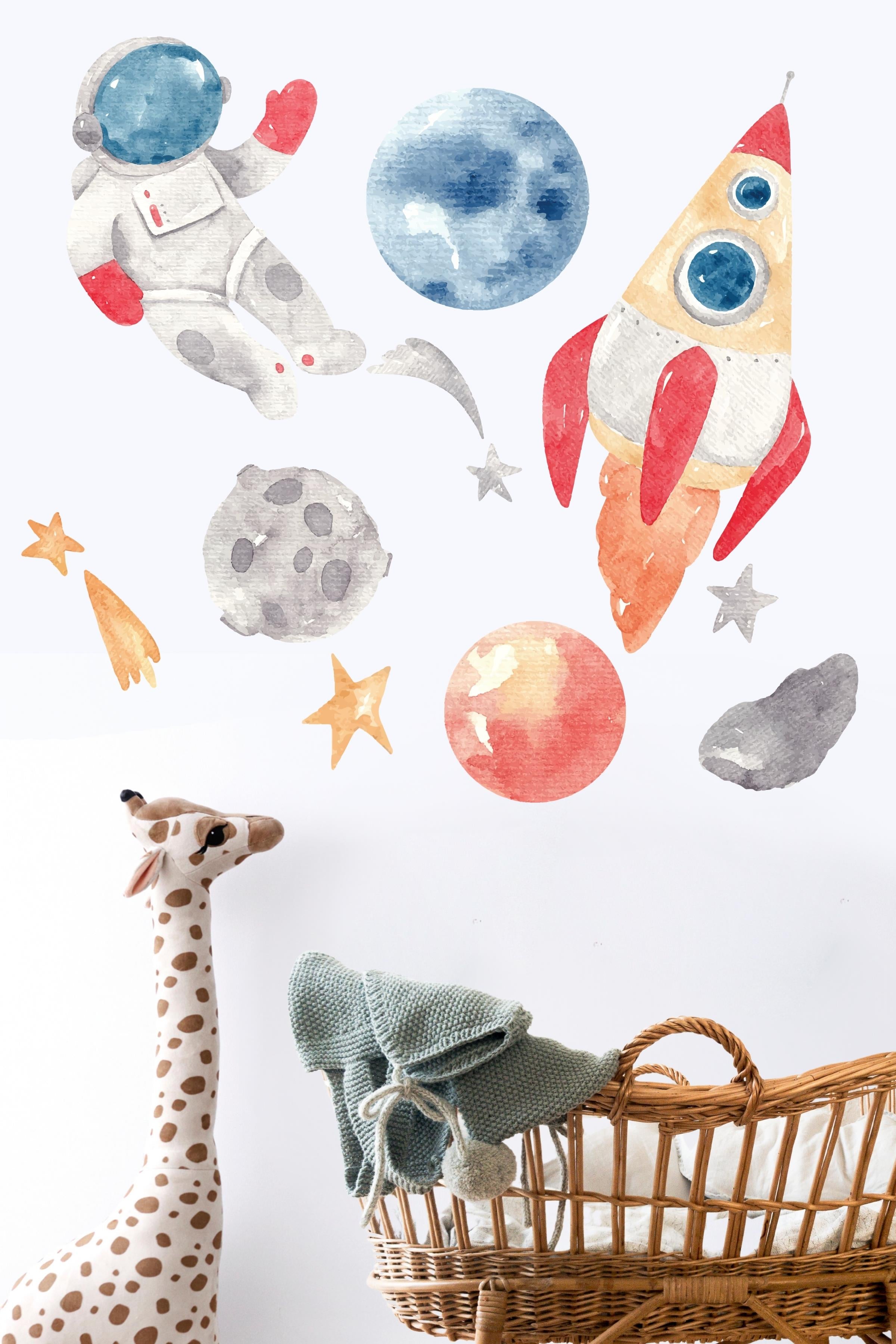 Bebek Odası Sticker Seti Duvar Dekoru, Uzay Temalı, Çocuk Odası Duvar Stickerı, Yapışkanlı Duvar Stickerı