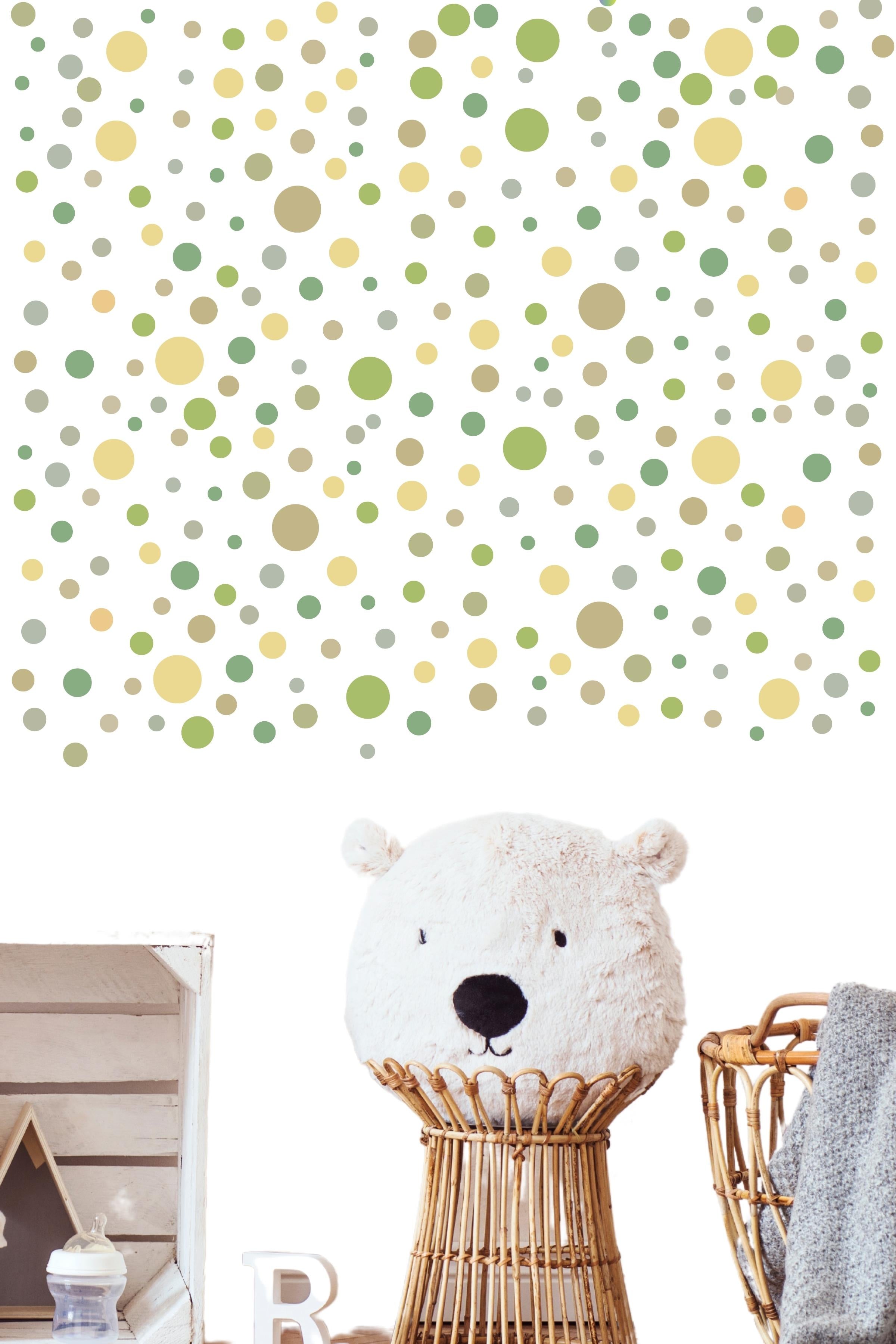 Bebek Odası Sticker Seti Duvar Dekoru, Yeşil & Gri Puantiye Desen, Çocuk Odası Duvar Stickerı