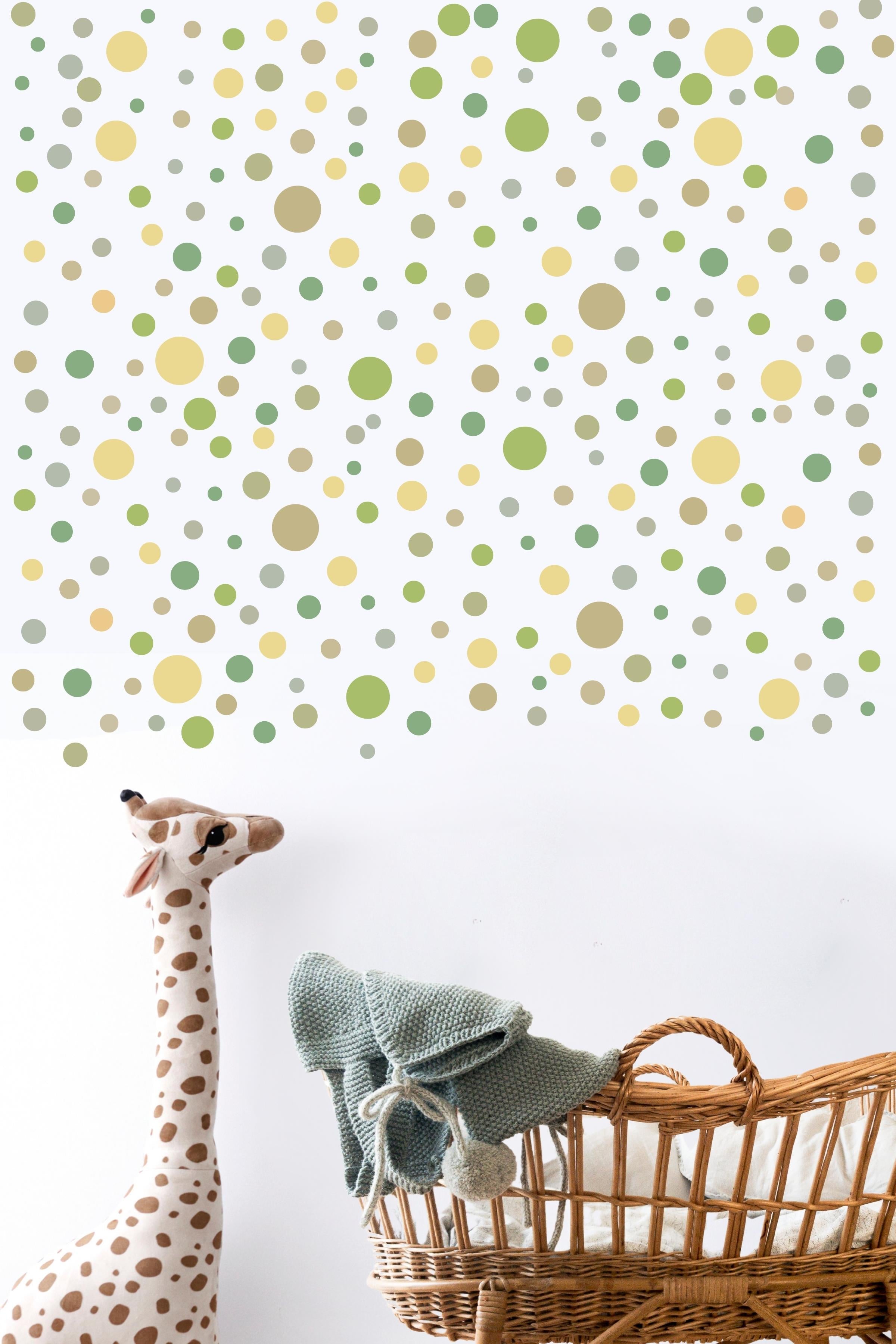 Bebek Odası Sticker Seti Duvar Dekoru, Yeşil & Gri Puantiye Desen, Çocuk Odası Duvar Stickerı