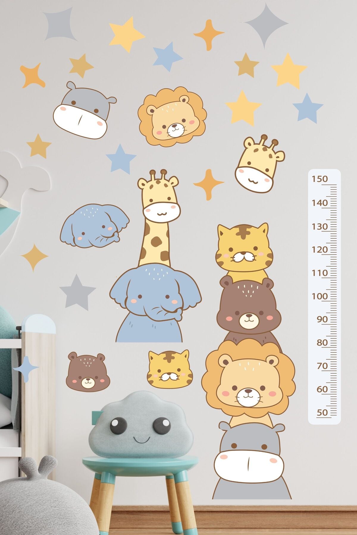 Bebek Odası Sticker Seti, Rengarenk Kapı Kenarı Boy Cetveli Duvar Dekoru, Çocuk Odası Duvar Stickerı