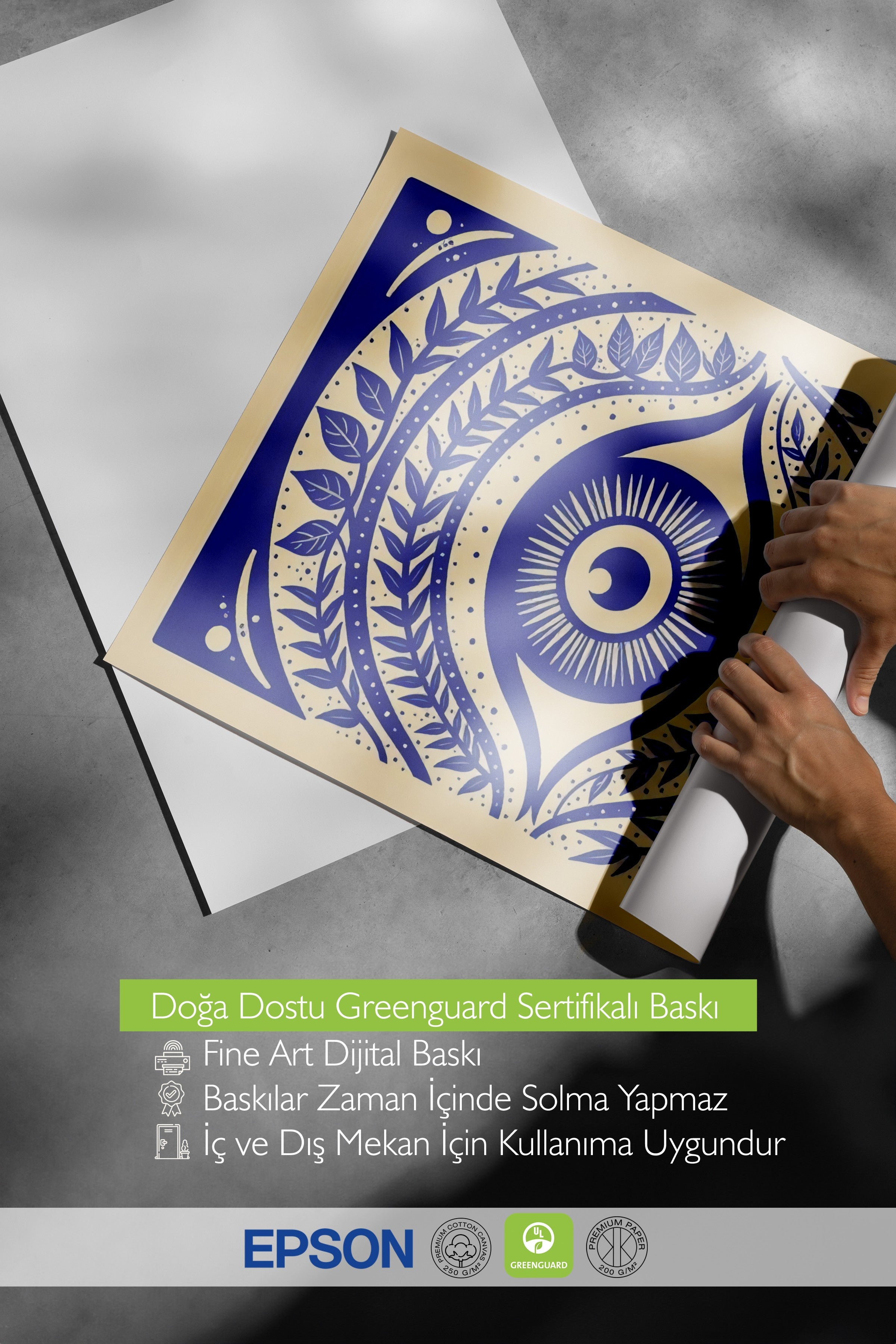 Beyaz Çerçeveli Poster, Büyüleyici Göz, İllüstrasyon, Mavi Renk Poster, 2025 Yaz Seçkisi, NO:109592