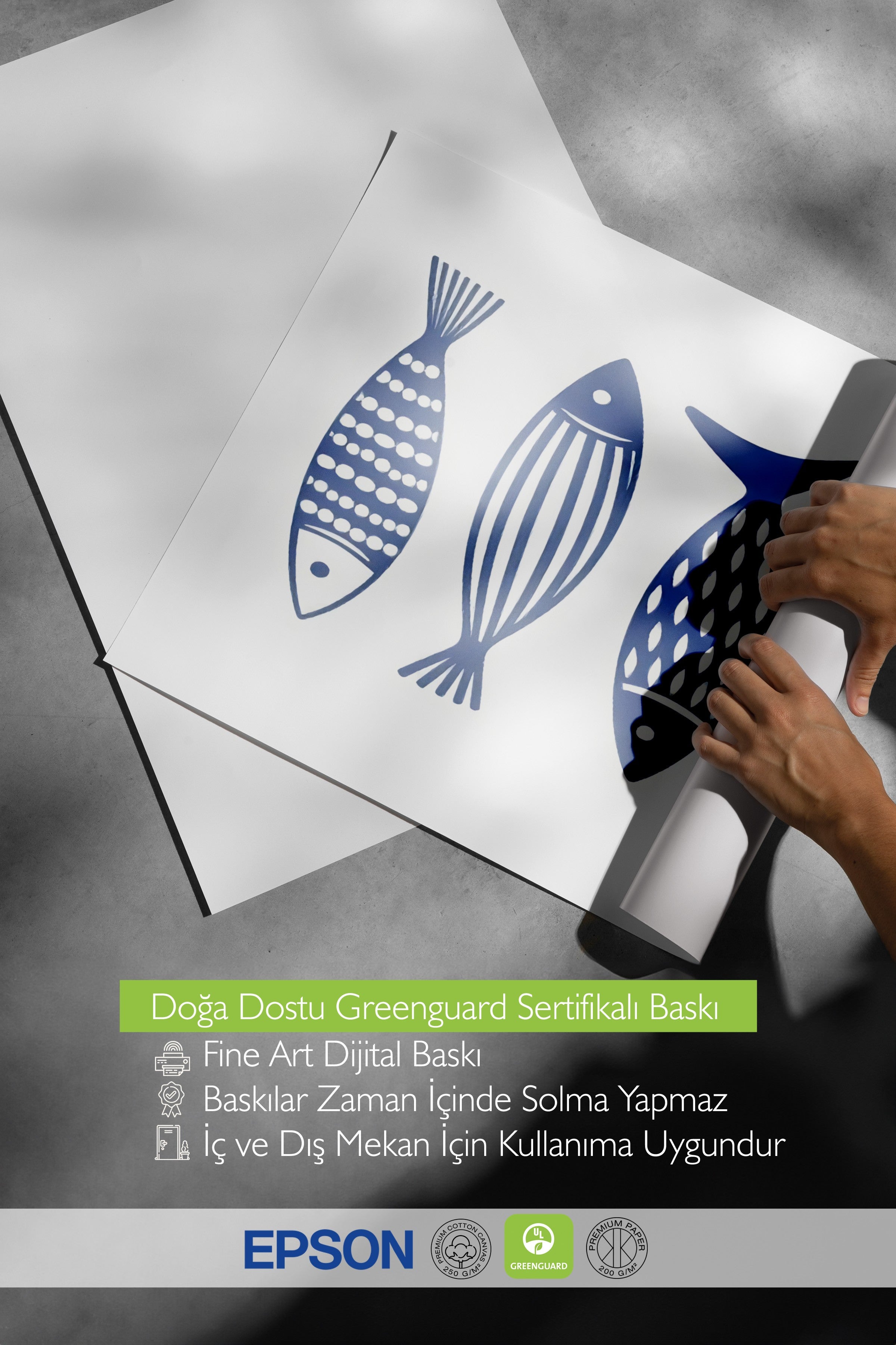 Beyaz Çerçeveli Poster, Deniz Balıkları, İllüstrasyon, Mavi Renk Poster, 2025 Yaz Seçkisi, NO:109562