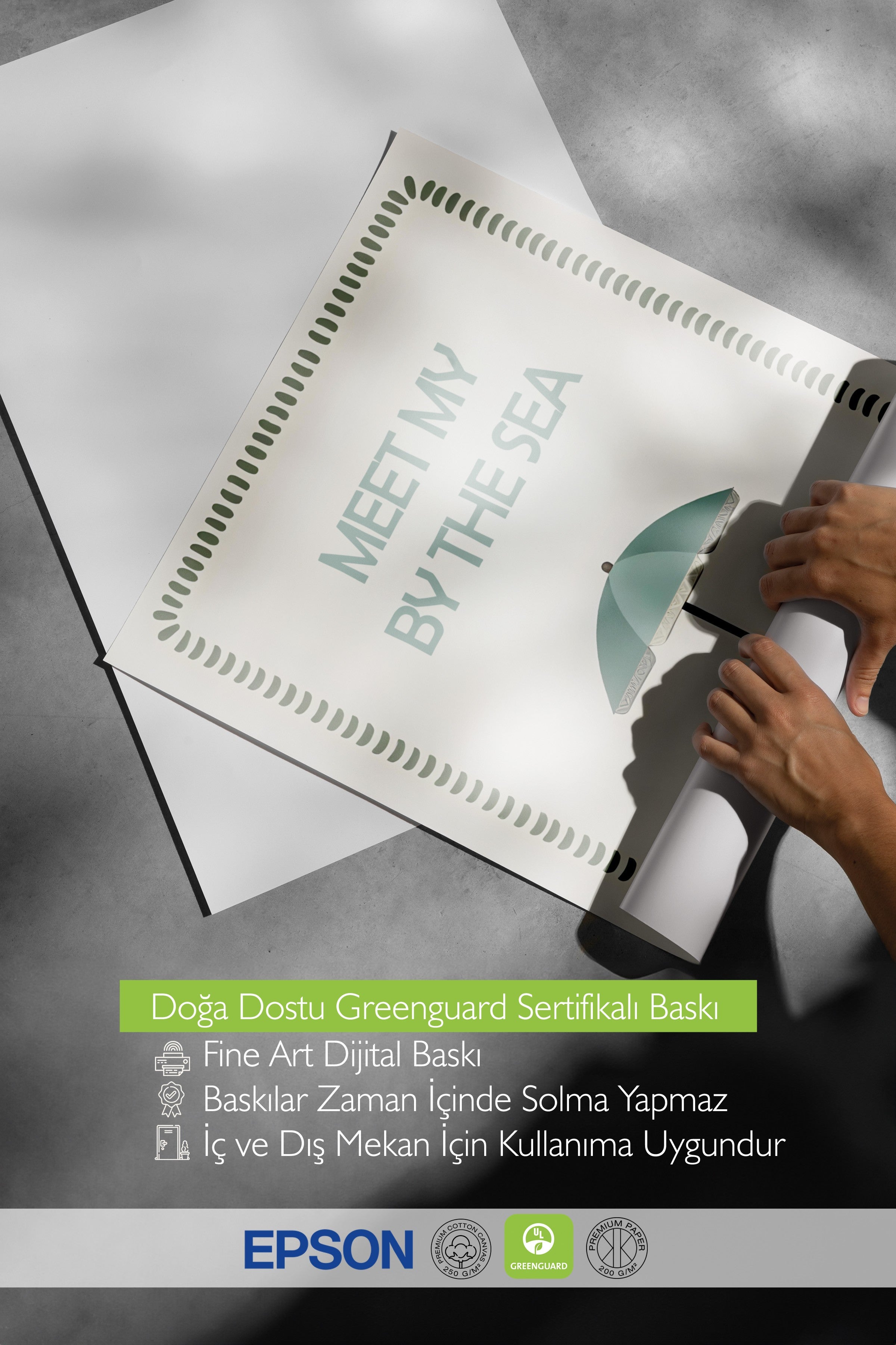 Beyaz Çerçeveli Poster, Deniz Kenarında Buluşma, İllüstrasyon, Mavi Renk Poster, 2025 Yaz Seçkisi, NO:109630