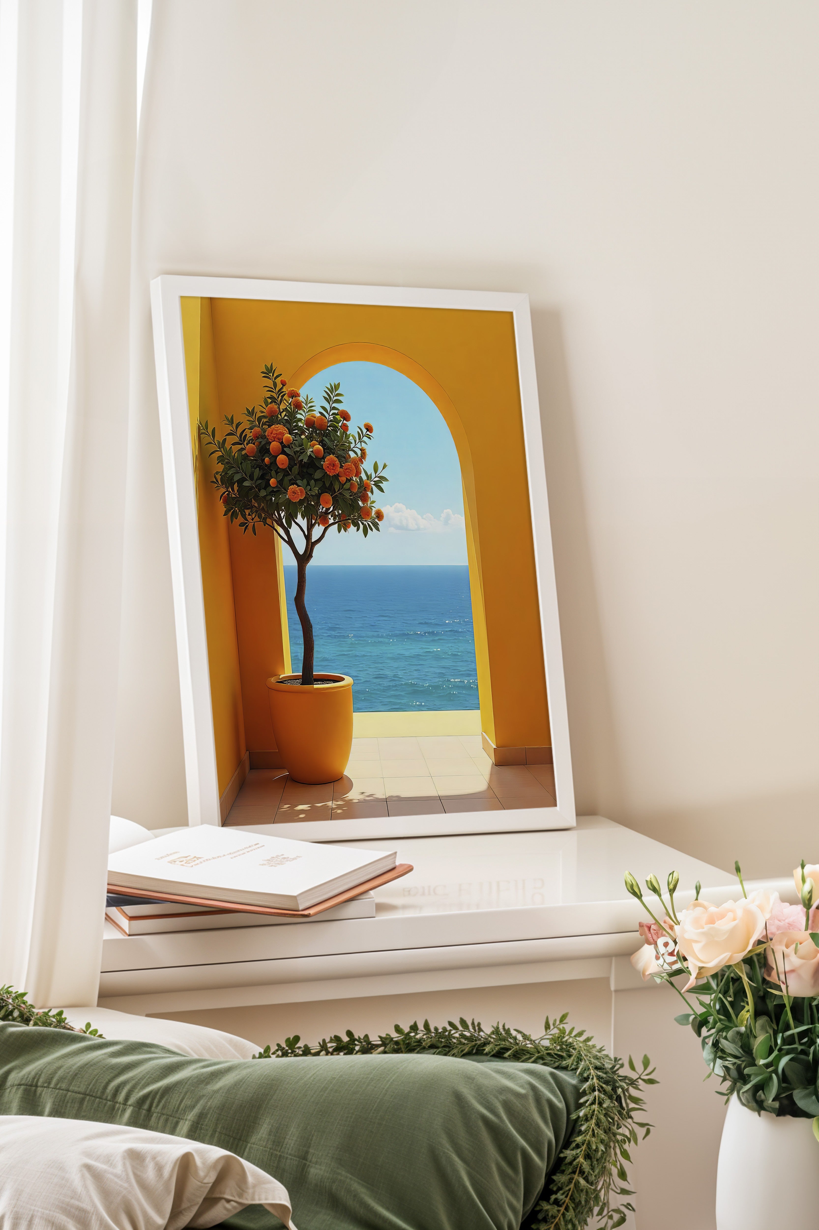 Beyaz Çerçeveli Poster, Deniz Manzarası, Fotoğraf, Sarı Renk Poster, 2025 Yaz Seçkisi, NO:109560