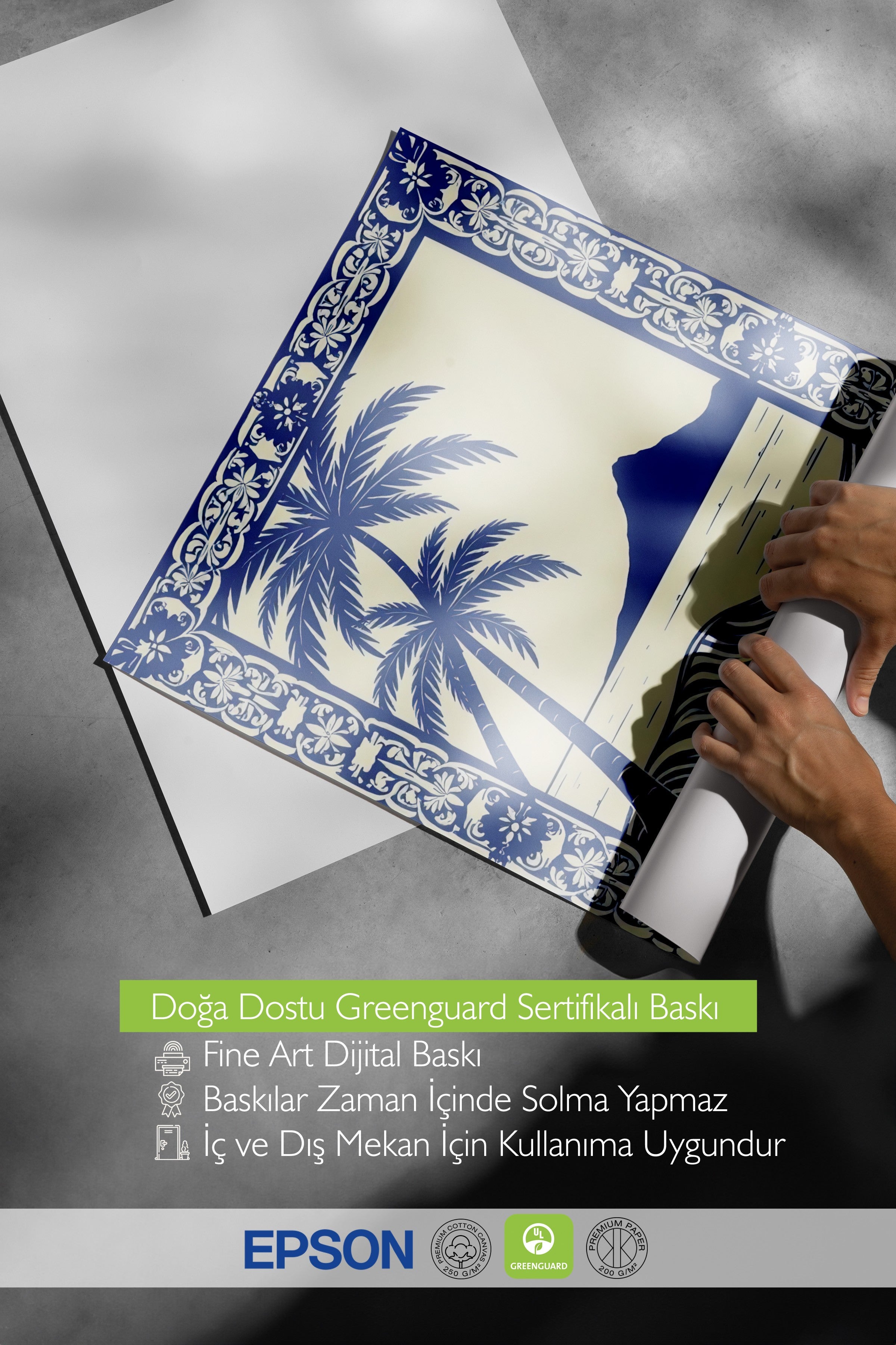 Beyaz Çerçeveli Poster, Deniz Manzarası, İllüstrasyon, Mavi Renk Poster, 2025 Yaz Seçkisi, NO:109616
