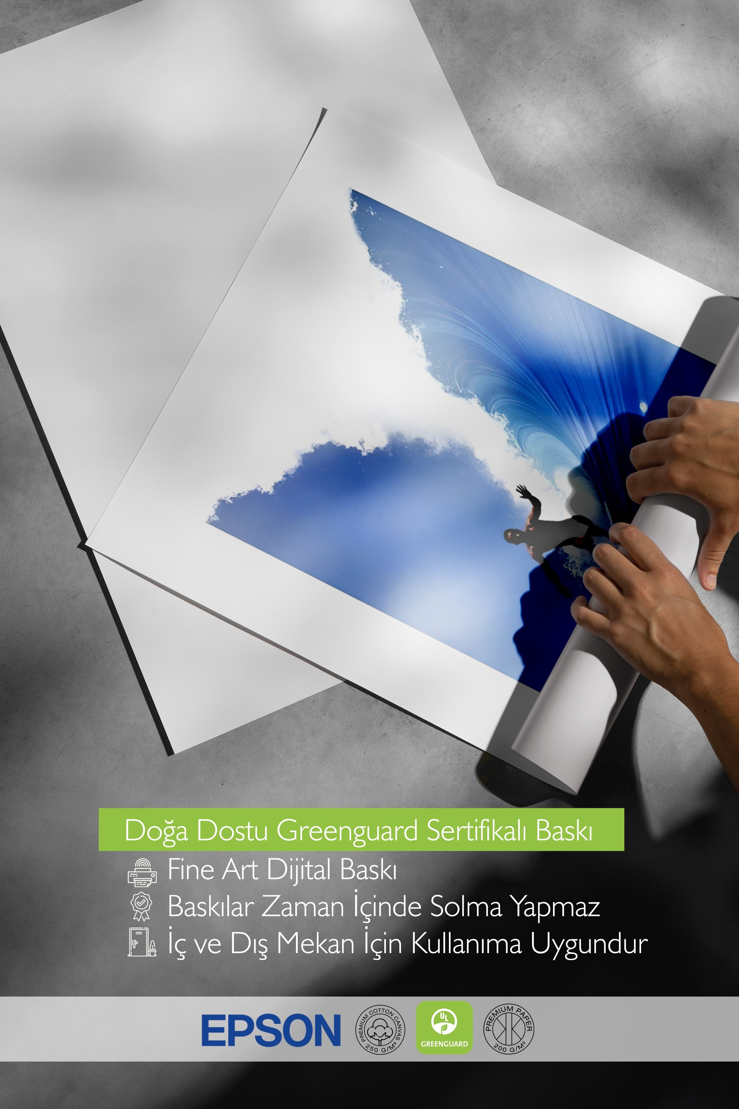 Beyaz Çerçeveli Poster, Denizde Sörf, Fotoğraf, Mavi Renk Poster, 2025 Yaz Seçkisi, NO:109605