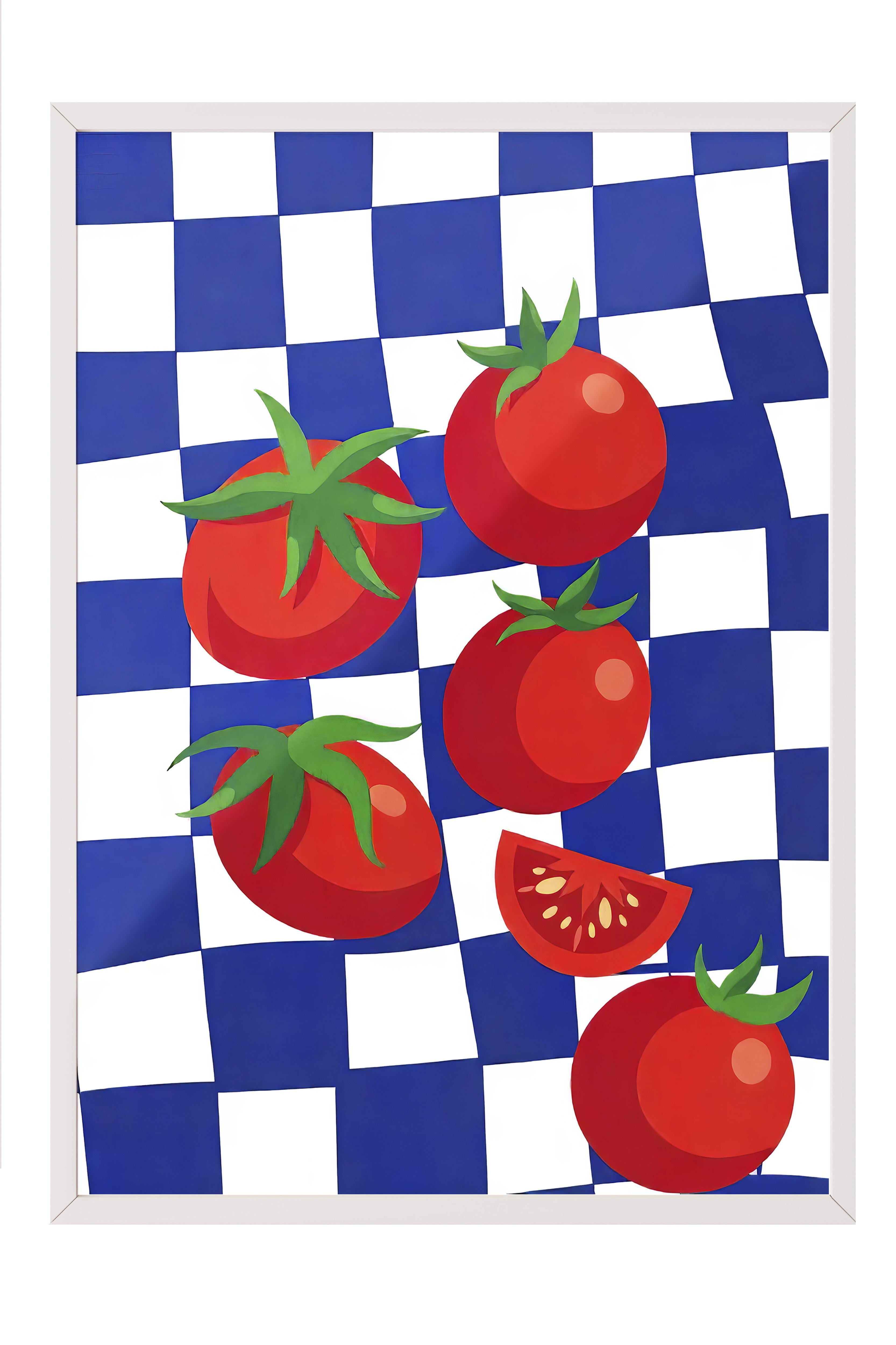 Beyaz Çerçeveli Poster, Domatesler, İllüstrasyon, Kırmızı Renk Poster, 2025 Yaz Seçkisi, NO:109623