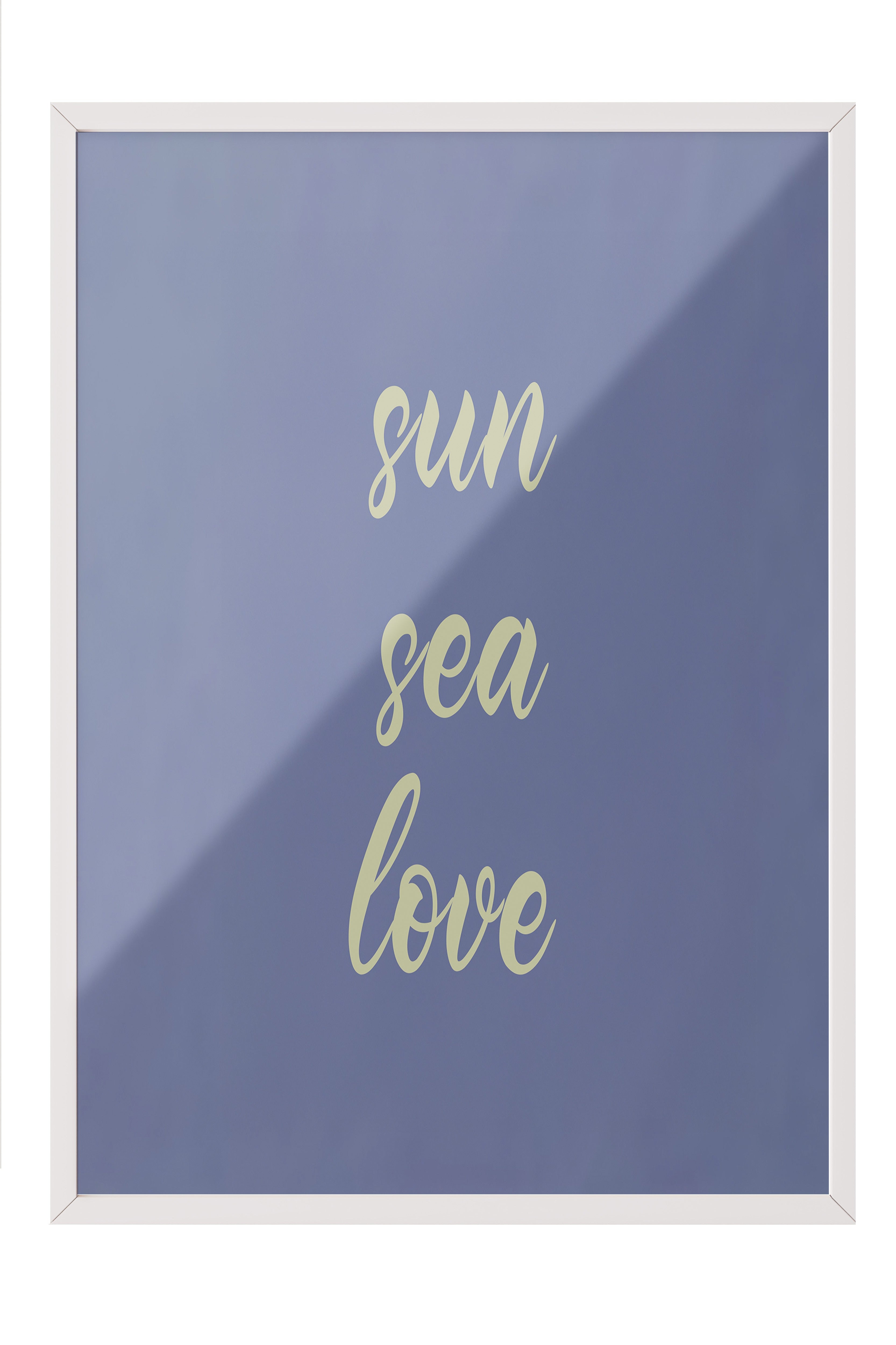 Beyaz Çerçeveli Poster, Güneş, Deniz, Aşk, Yazı, Mavi Renk Poster, 2025 Yaz Seçkisi, NO:109693