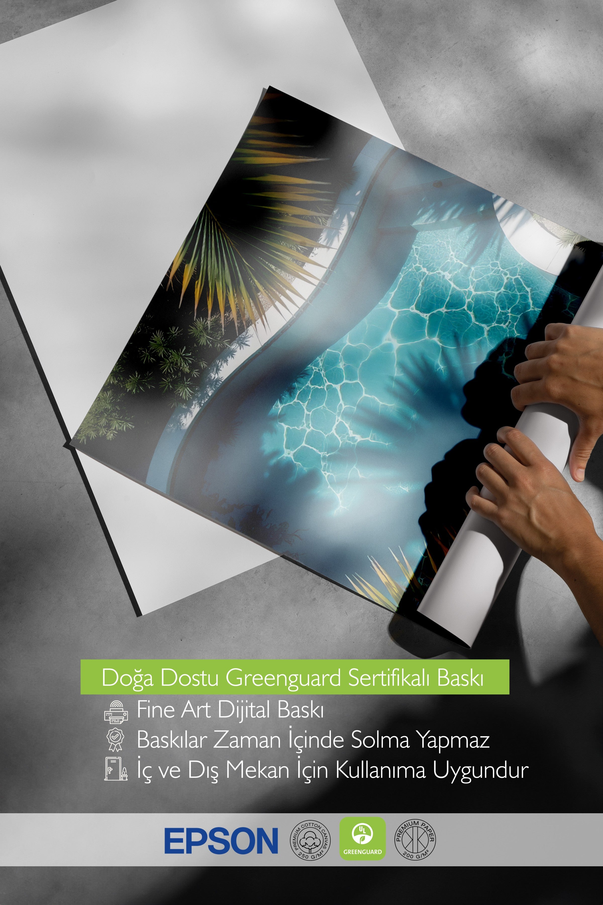 Beyaz Çerçeveli Poster, Huzurlu Havuz, Fotoğraf, Mavi Renk Poster, 2025 Yaz Seçkisi, NO:109648