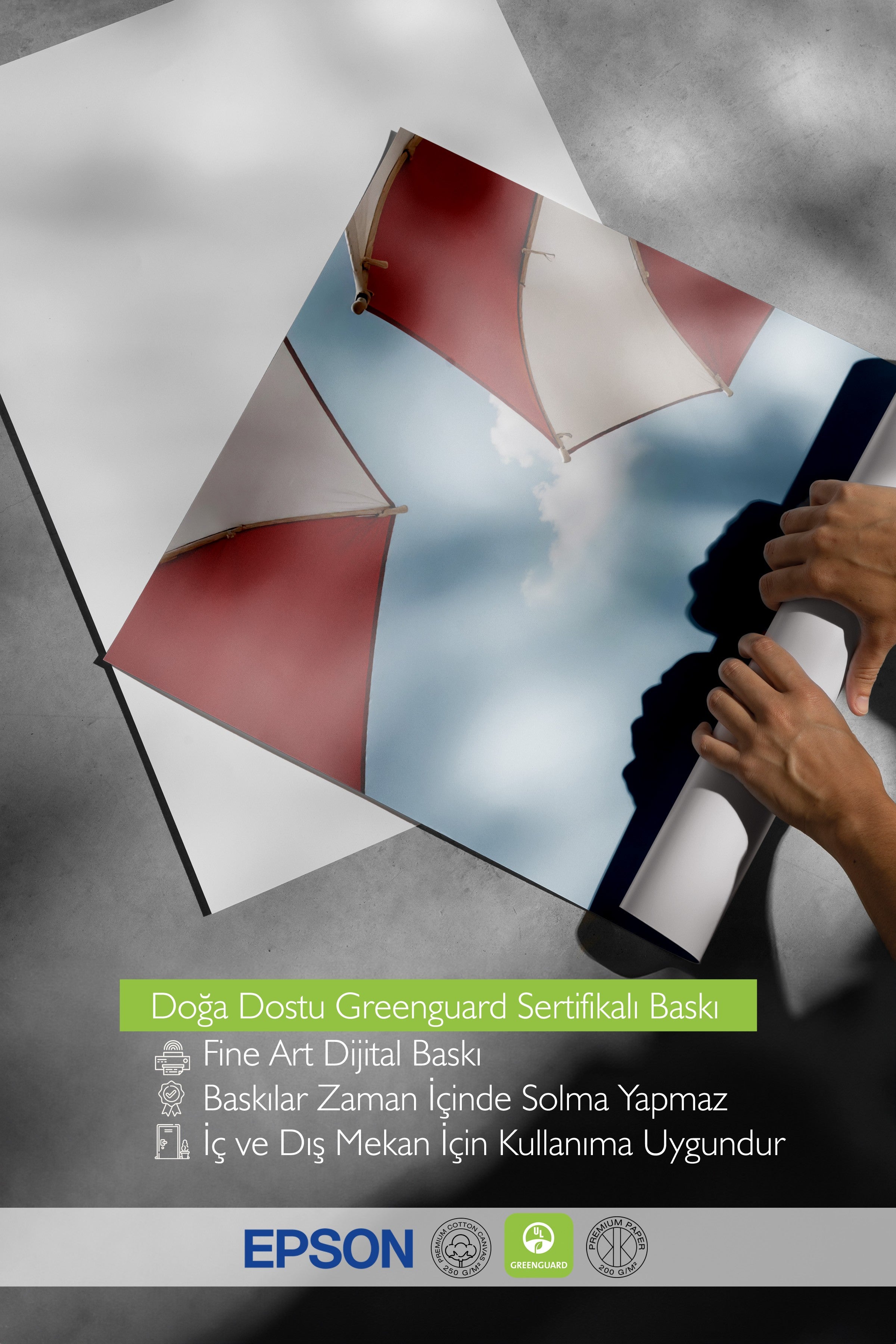 Beyaz Çerçeveli Poster, Kırmızı Şemsiyeler, Fotoğraf, Kırmızı Renk Poster, 2025 Yaz Seçkisi, NO:109538