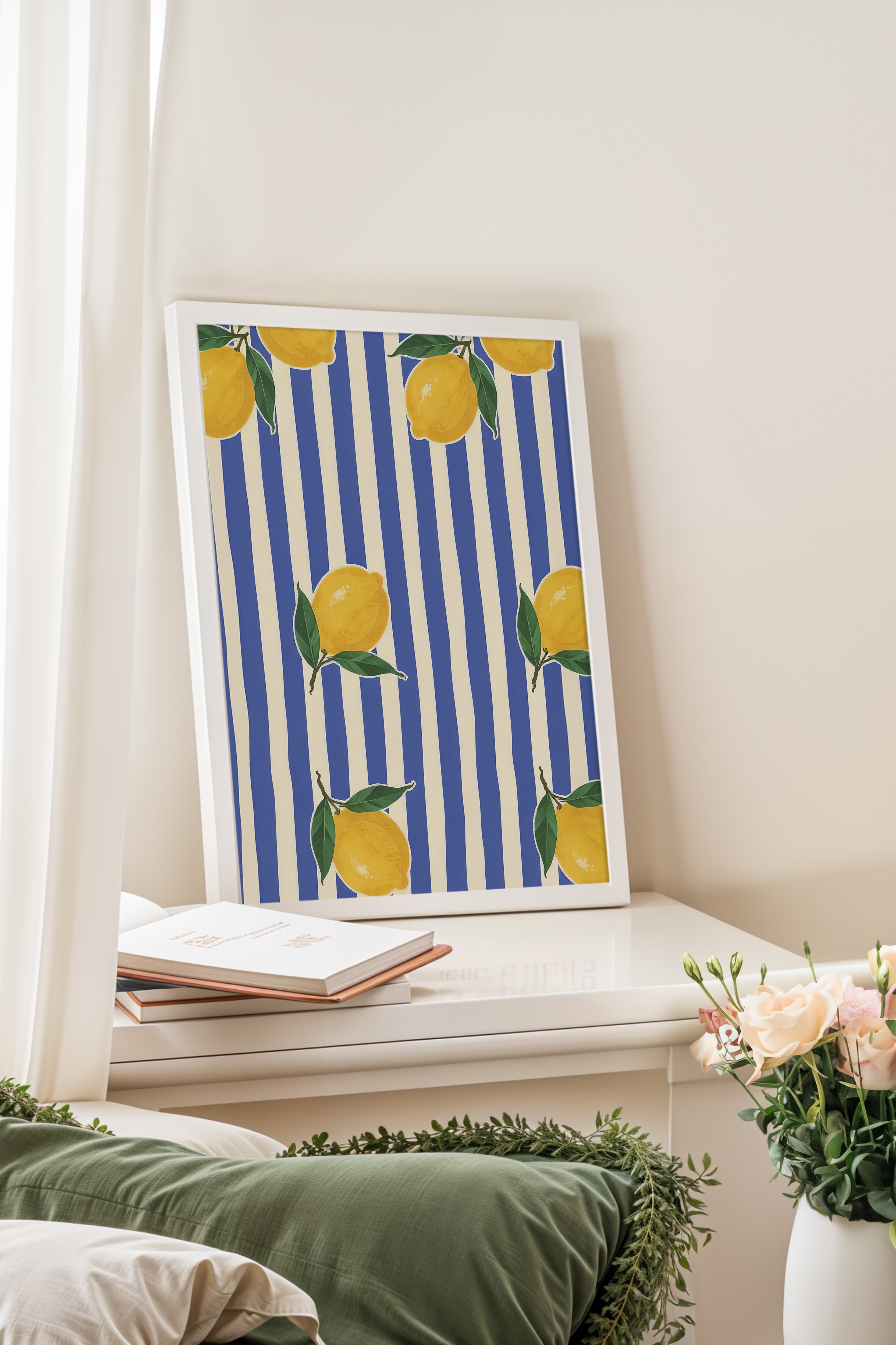 Beyaz Çerçeveli Poster, Limonlar, İllüstrasyon, Sarı Renk Poster, 2025 Yaz Seçkisi, NO:109540