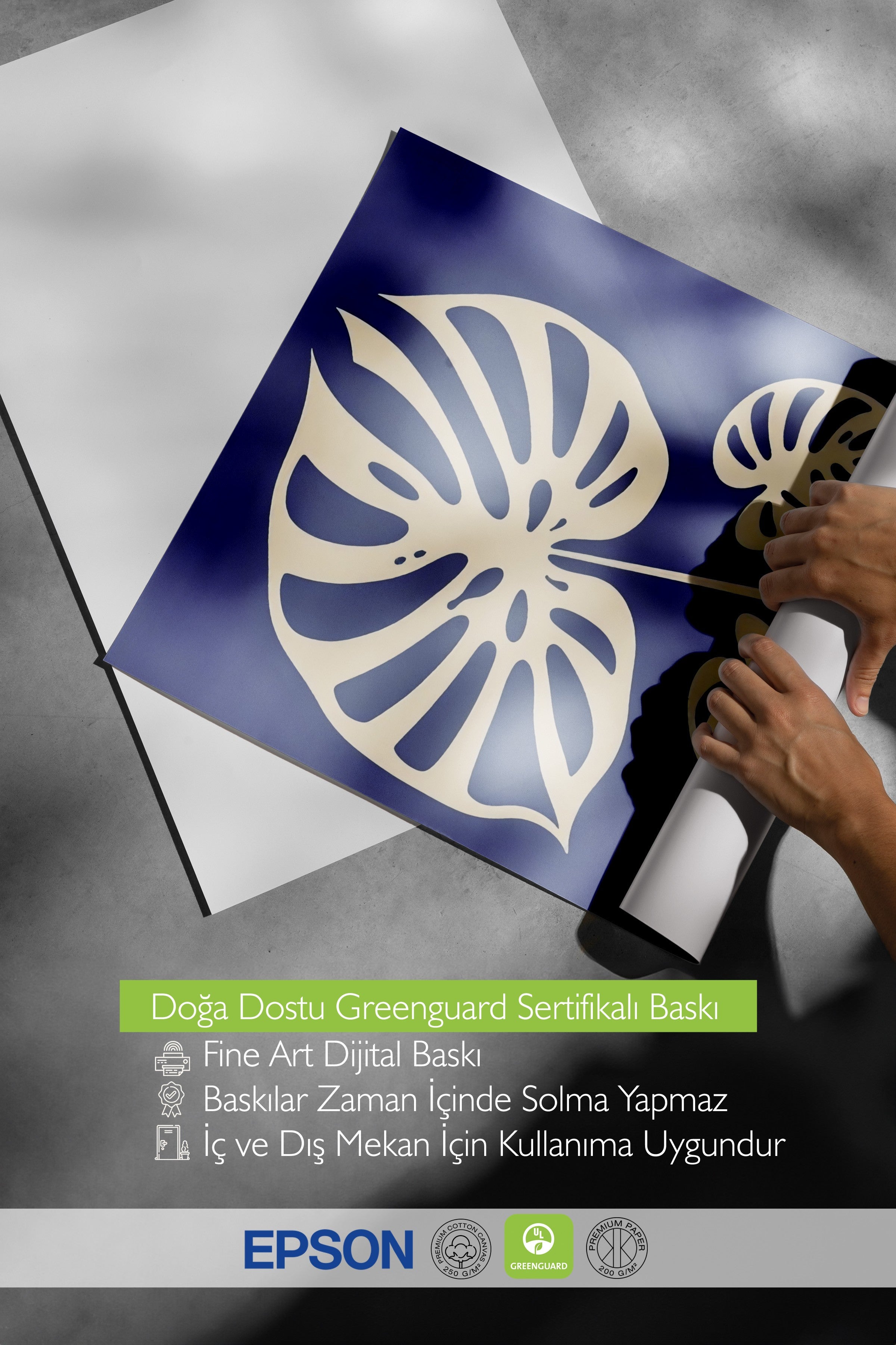 Beyaz Çerçeveli Poster, Mavi Bitki, İllüstrasyon, Mavi Renk Poster, 2025 Yaz Seçkisi, NO:109591