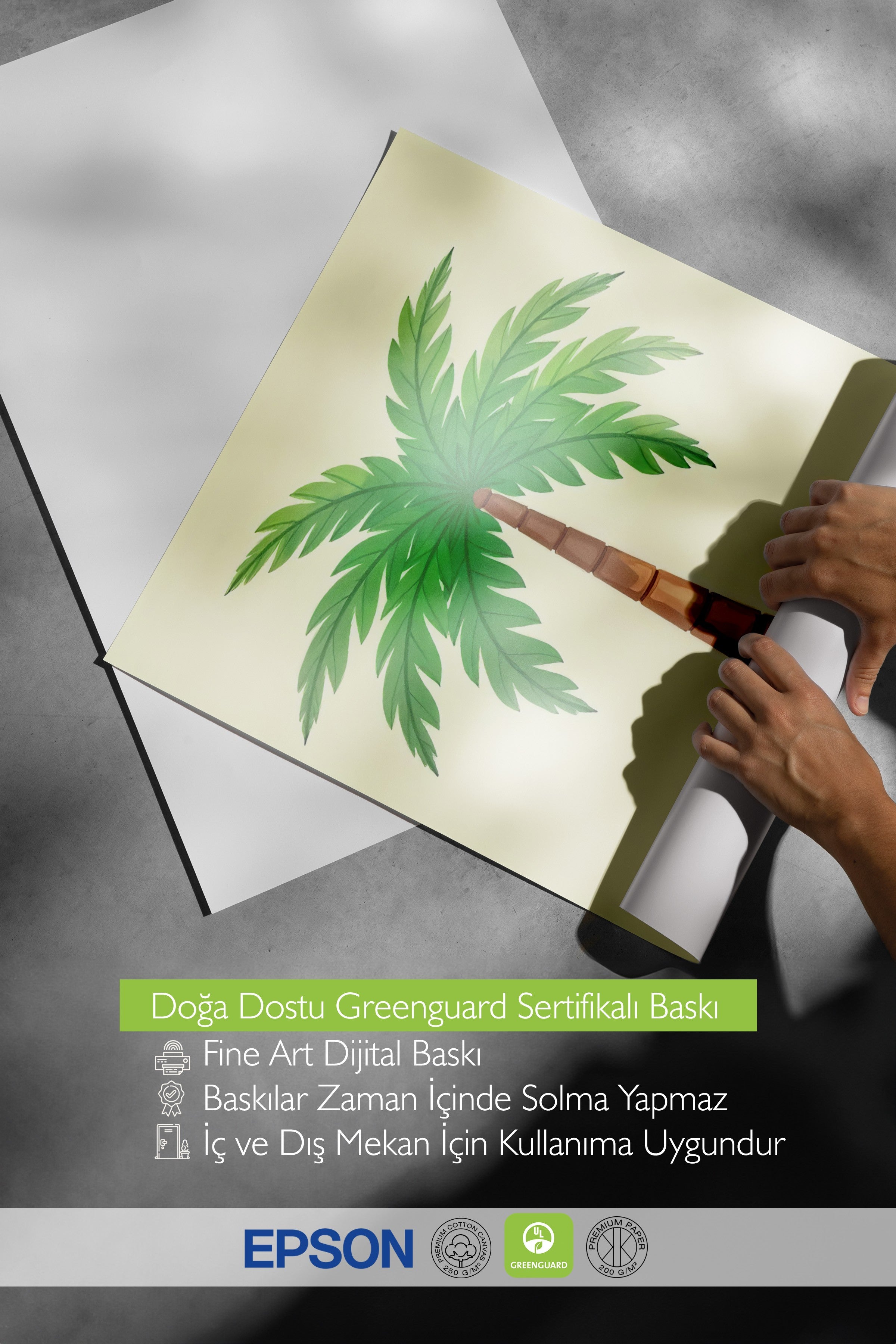Beyaz Çerçeveli Poster, Palmiye Ağacı, İllüstrasyon, Yeşil Renk Poster, 2025 Yaz Seçkisi, NO:109594