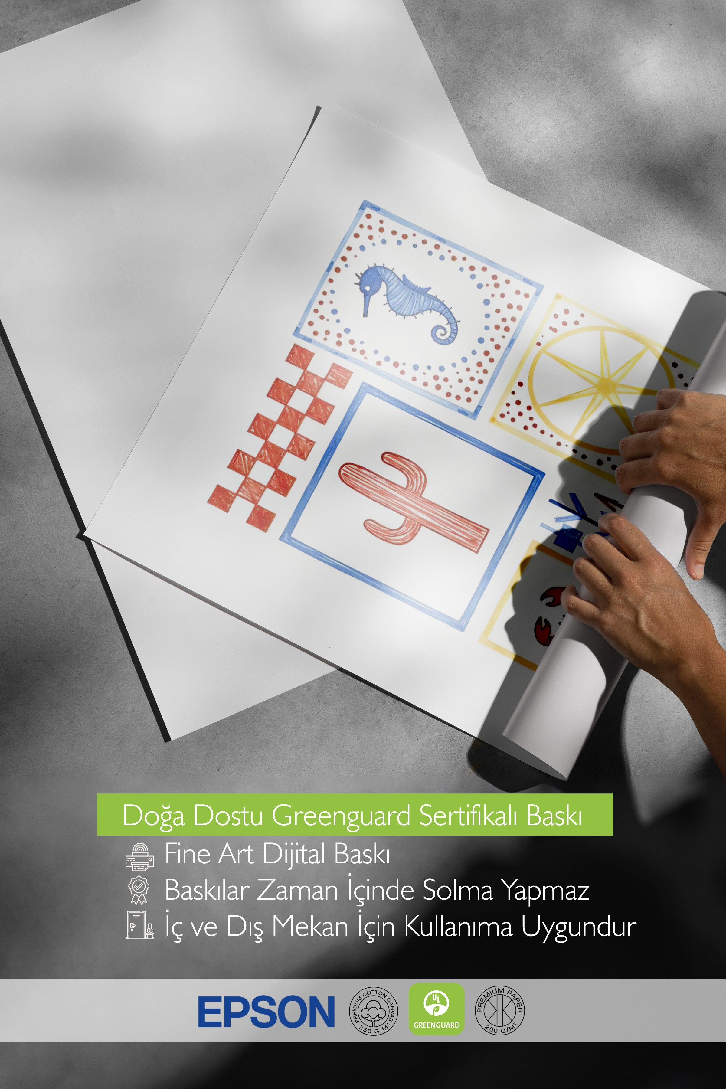 Beyaz Çerçeveli Poster, Plaj Havası, İllüstrasyon, Mavi Renk Poster, 2025 Yaz Seçkisi, NO:109569