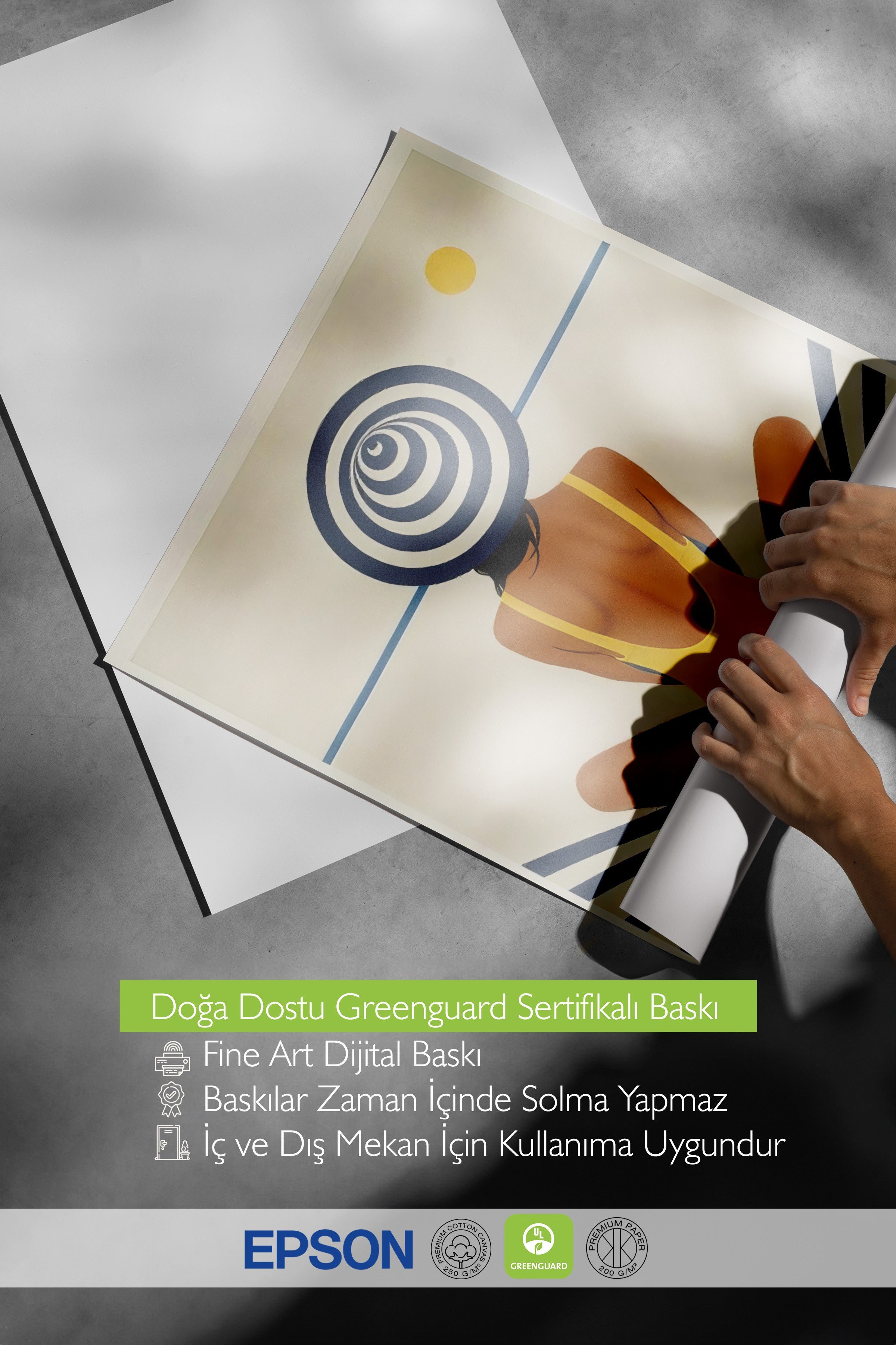 Beyaz Çerçeveli Poster, Plajdaki Kadın, İllüstrasyon, Sarı Renk Poster, 2025 Yaz Seçkisi, NO:109608