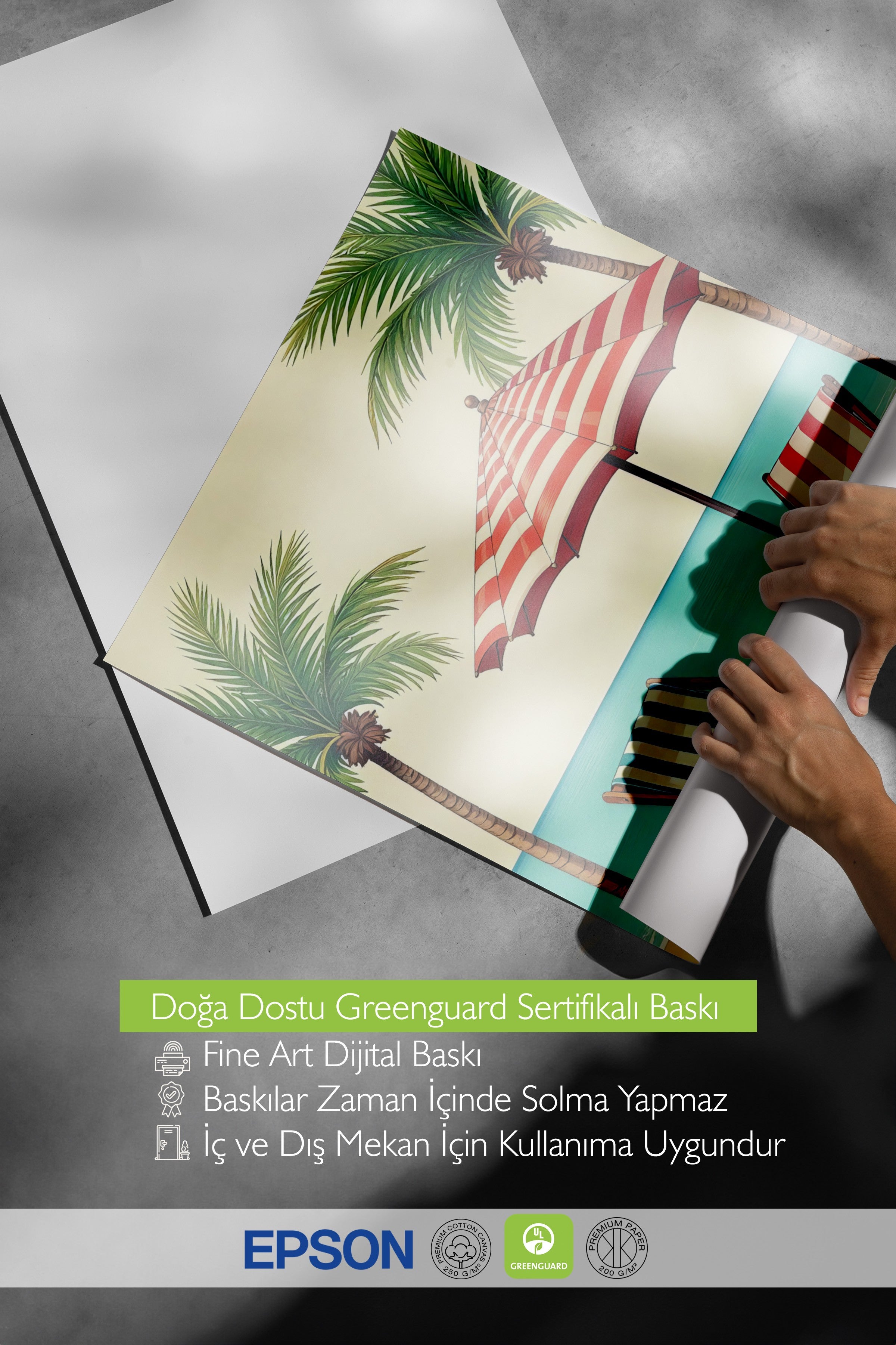 Beyaz Çerçeveli Poster, Sahil Şeridi, İllüstrasyon, Kırmızı Renk Poster, 2025 Yaz Seçkisi, NO:109542