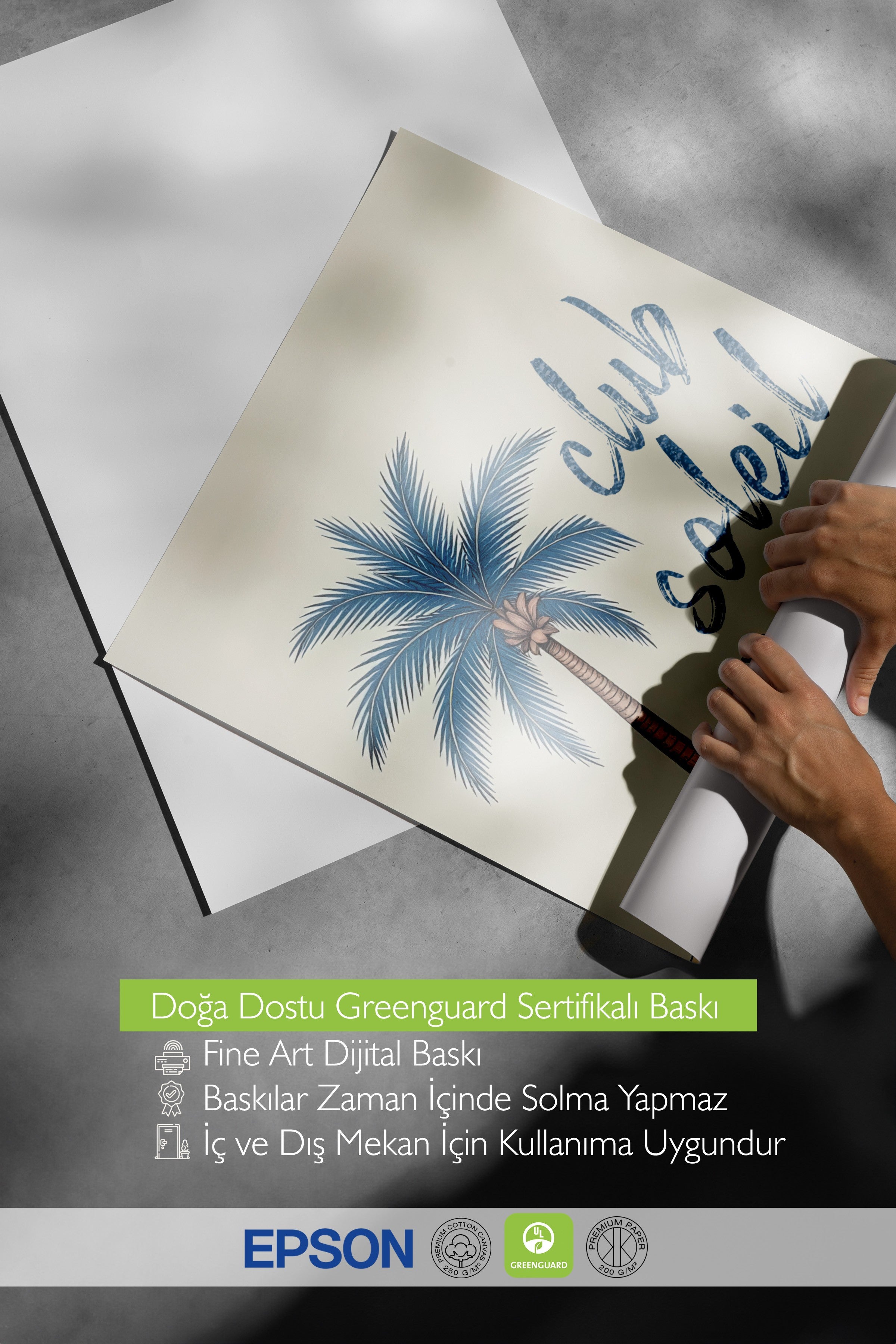 Beyaz Çerçeveli Poster, Soleil Kulübü, İllüstrasyon, Mavi Renk Poster, 2025 Yaz Seçkisi, NO:109563