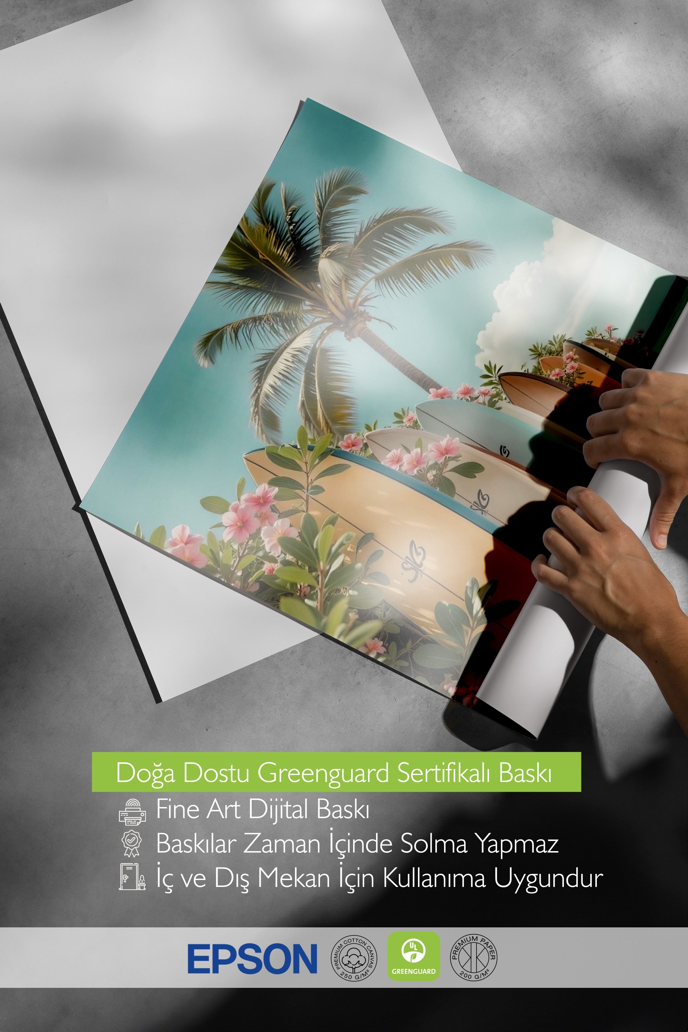 Beyaz Çerçeveli Poster, Sörf Tahtası, Fotoğraf, Mavi Renk Poster, 2025 Yaz Seçkisi, NO:109548