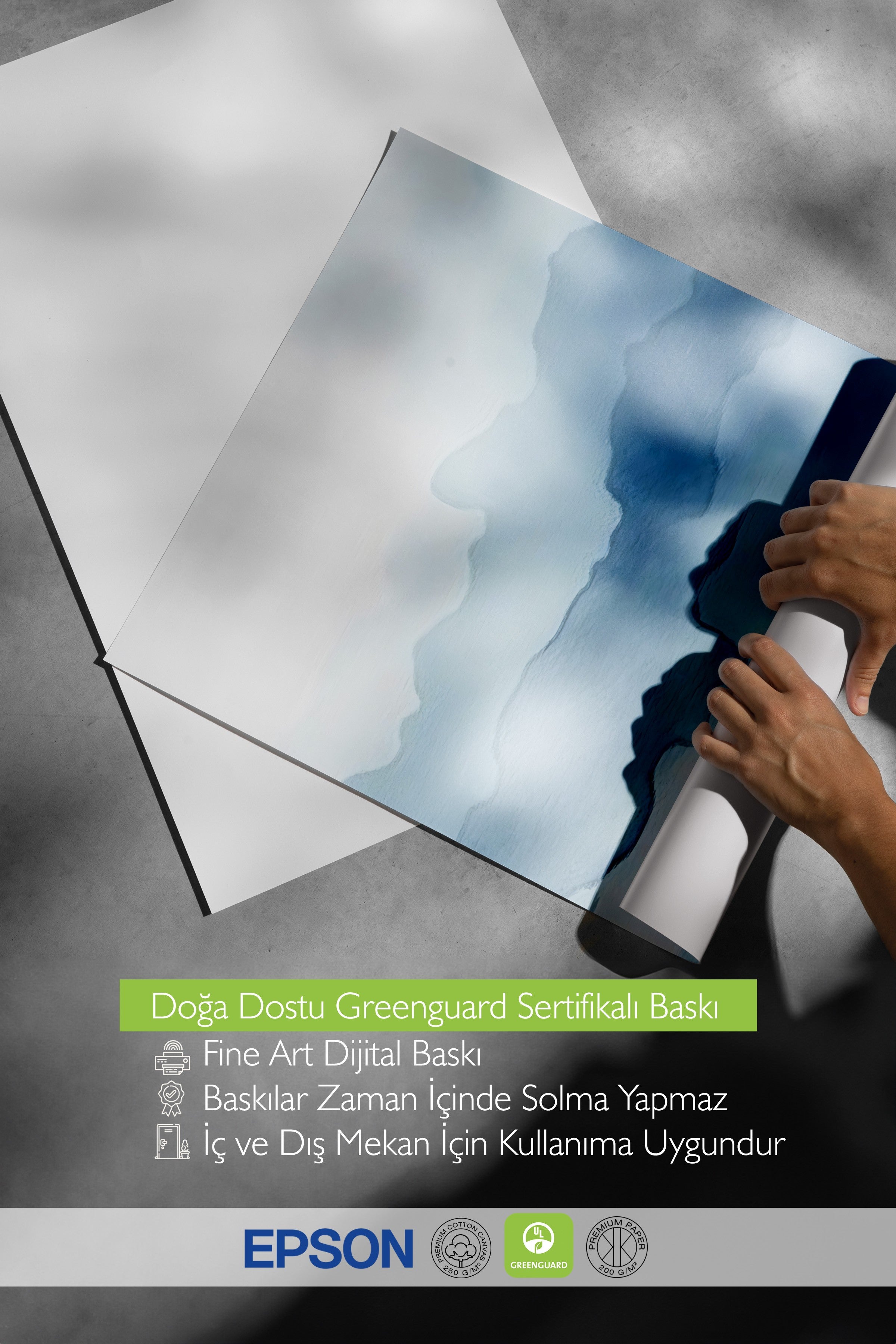 Beyaz Çerçeveli Poster, Soyut Dalgalar, İllüstrasyon, Mavi Renk Poster, 2025 Yaz Seçkisi, NO:109669