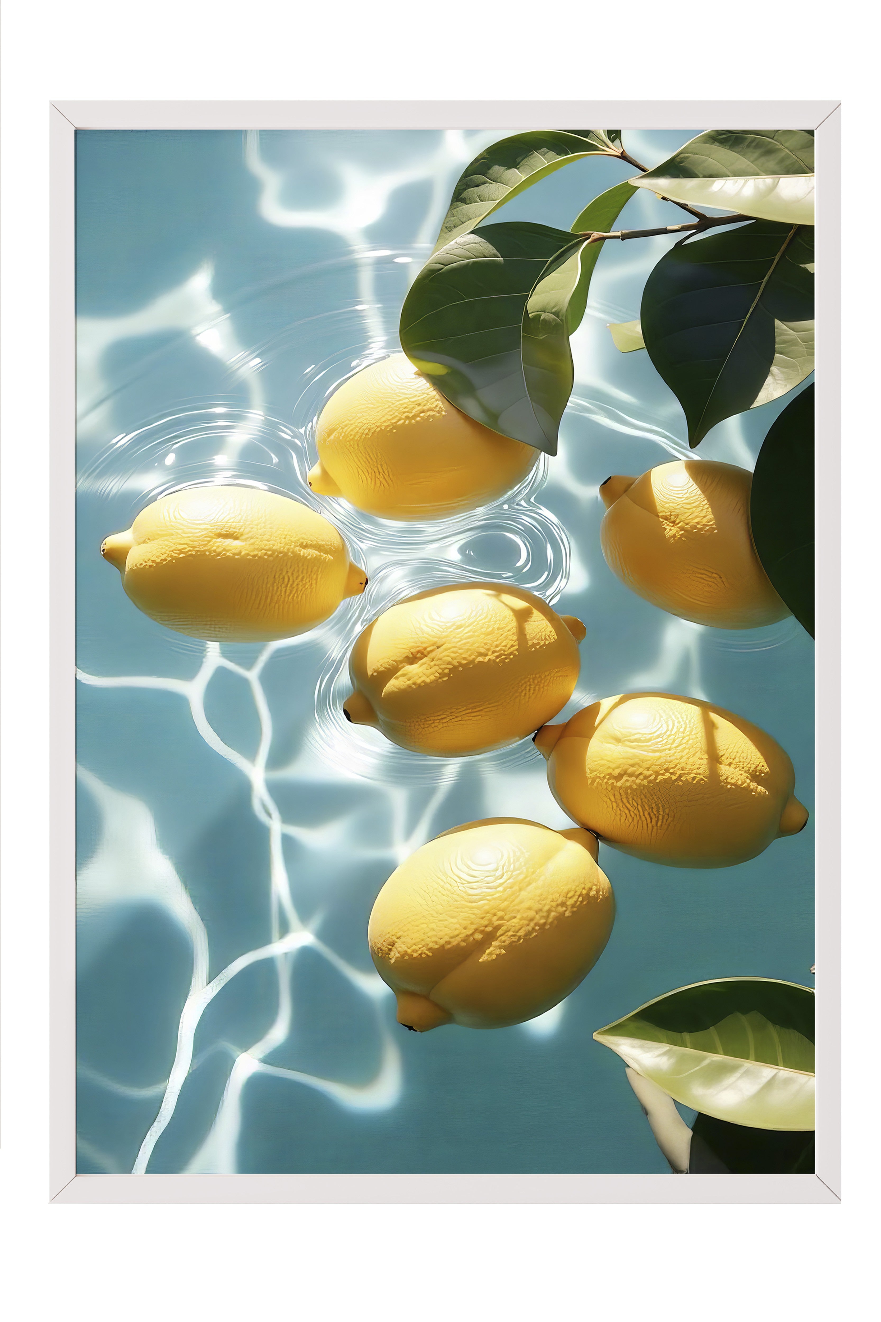 Beyaz Çerçeveli Poster, Suda Limonlar, Fotoğraf, Mavi Renk Poster, 2025 Yaz Seçkisi, NO:109697