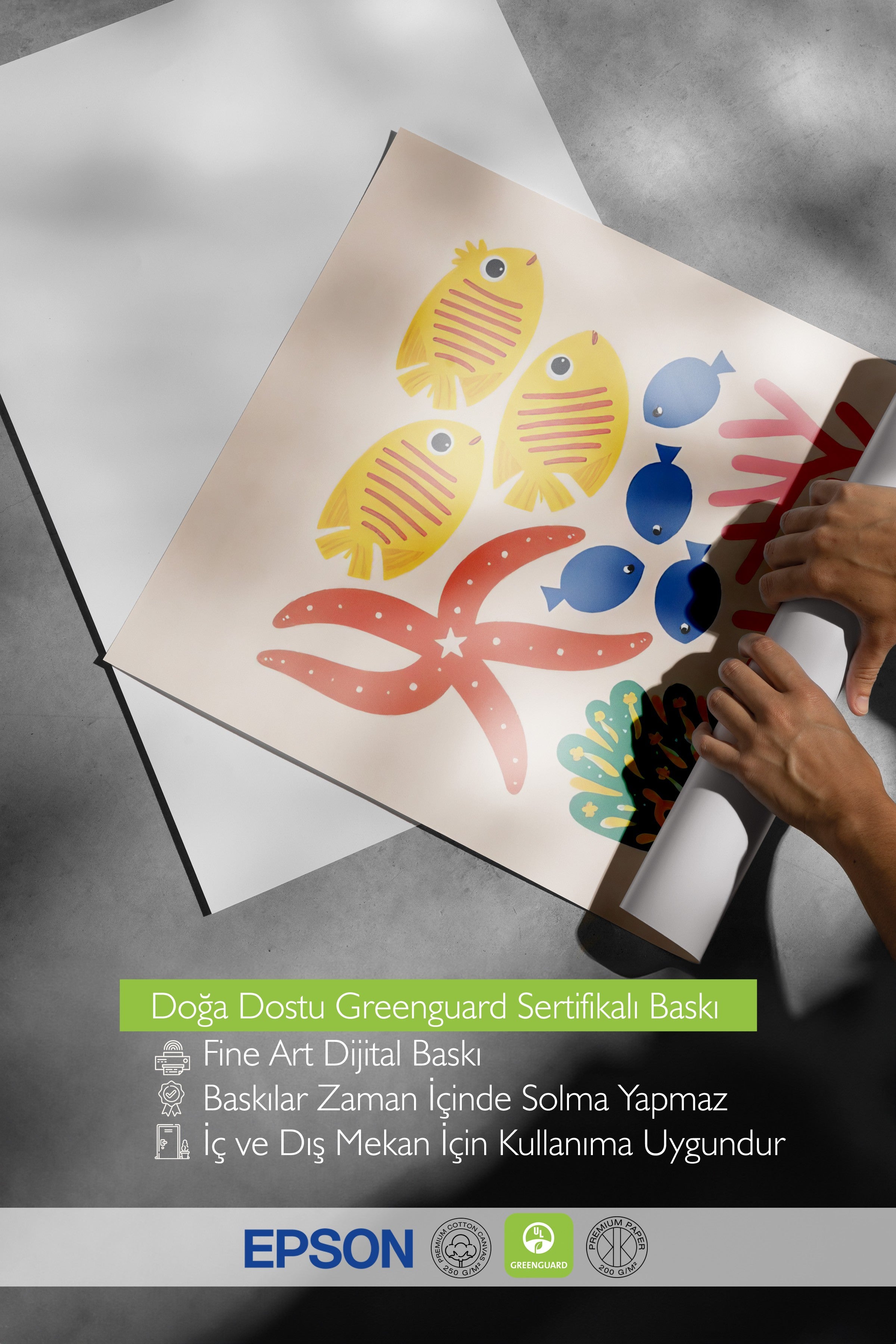 Beyaz Çerçeveli Poster Tablo, Denizin Dibi, İllüstrasyon, Maximalist, Sarı Renk Poster, 2025 Yaz Seçkisi, NO:109513