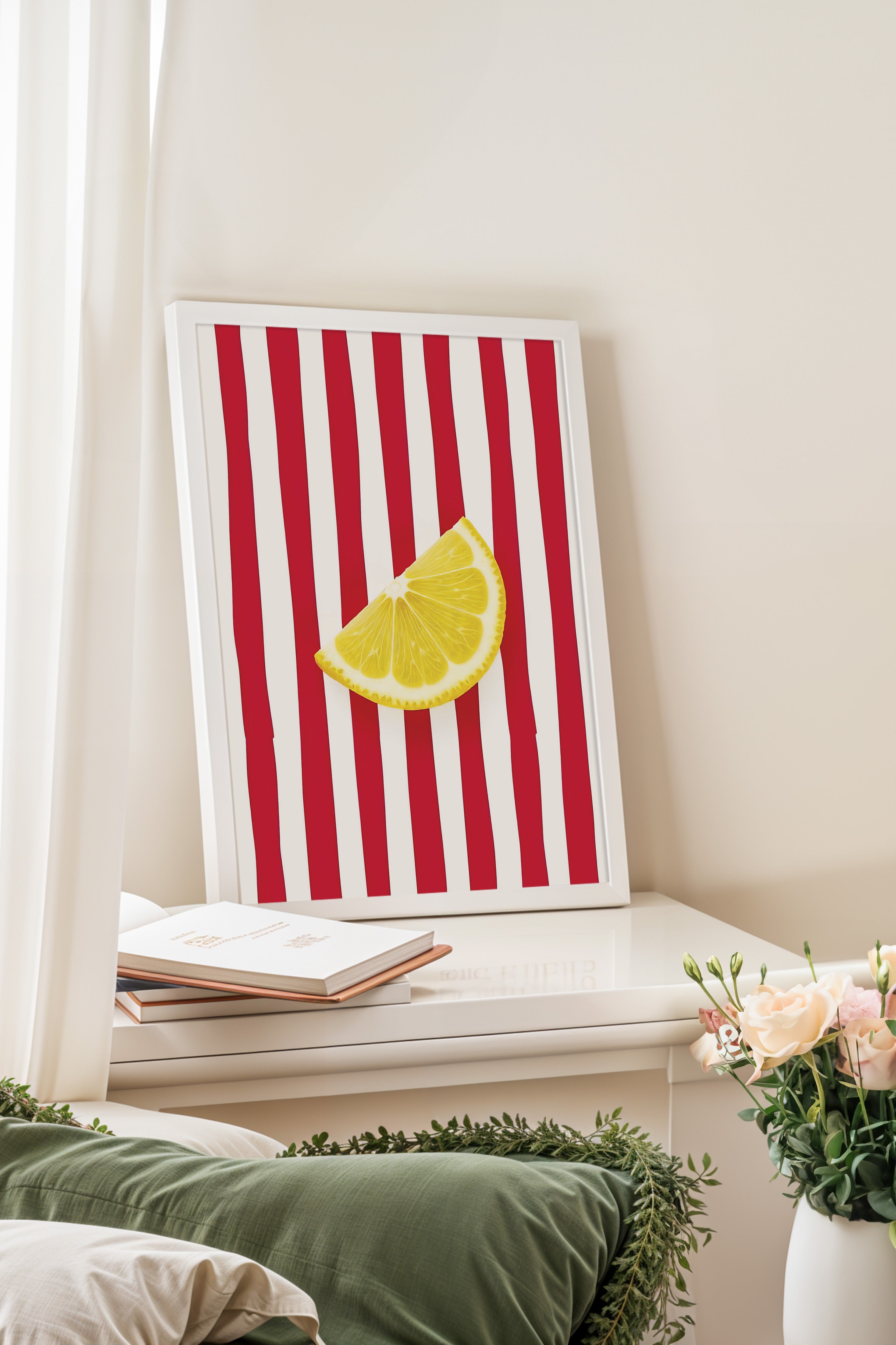 Beyaz Çerçeveli Poster Tablo, Limon Dilimi, İllüstrasyon, Maximalist, Sarı Renk Poster, 2025 Yaz Seçkisi, NO:109498