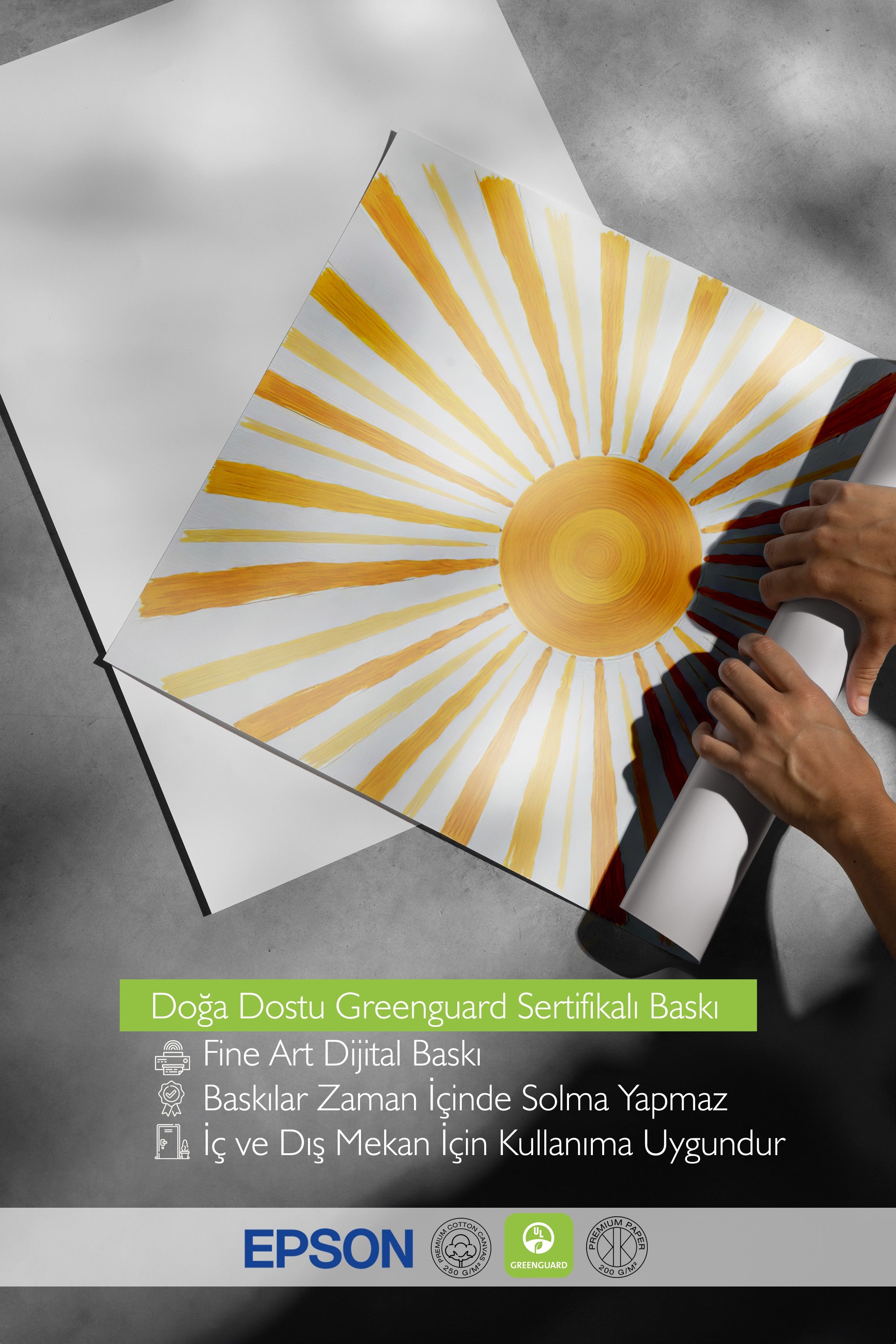 Beyaz Çerçeveli Poster Tablo, Parlak Güneş, Yağlı Boya, Sarı Renk Poster, 2025 Yaz Seçkisi, NO:109521