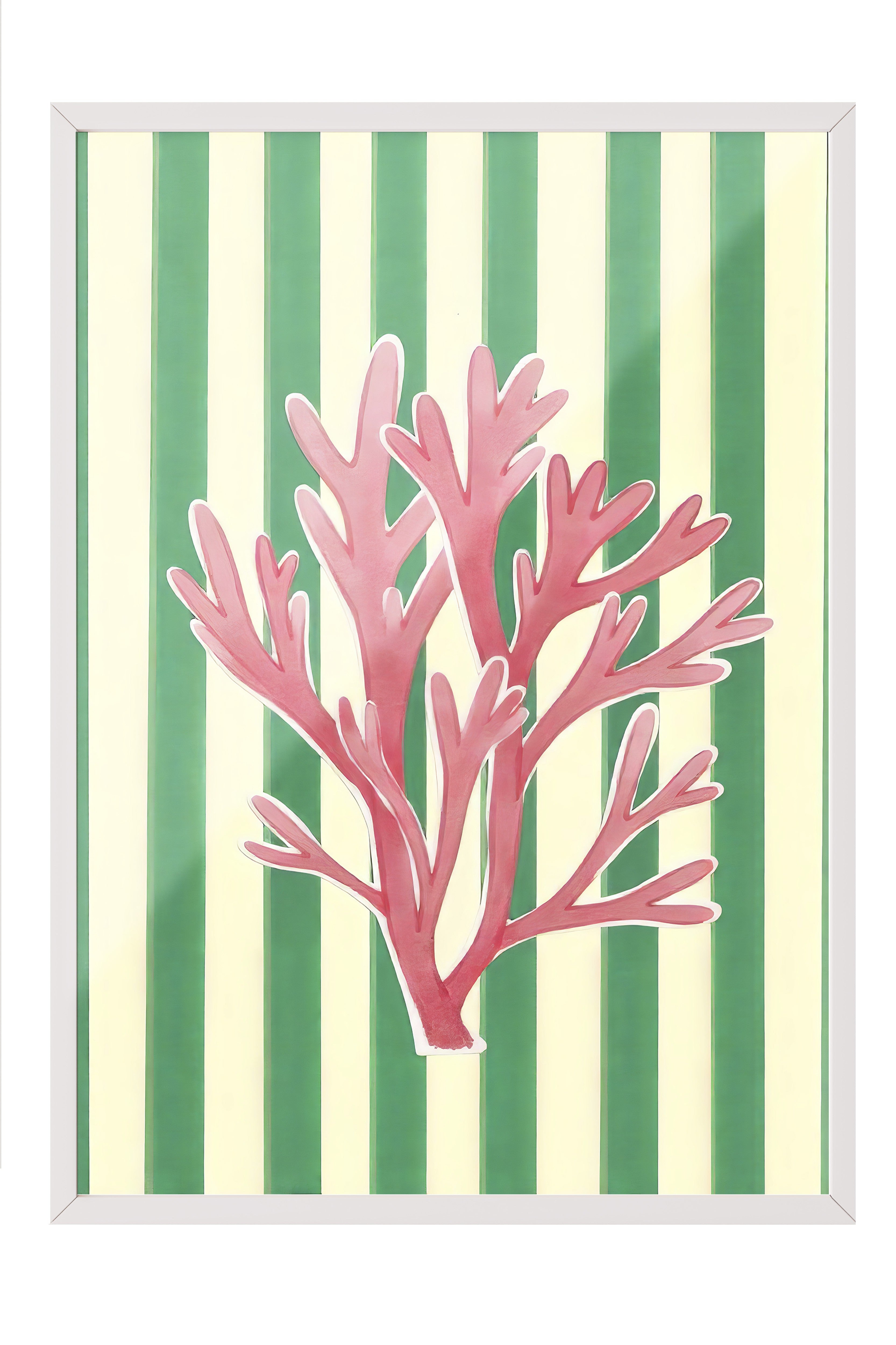 Beyaz Çerçeveli Poster Tablo, Pembe Mercan, İllüstrasyon, Pembe Renk Poster, 2025 Yaz Seçkisi, NO:109506