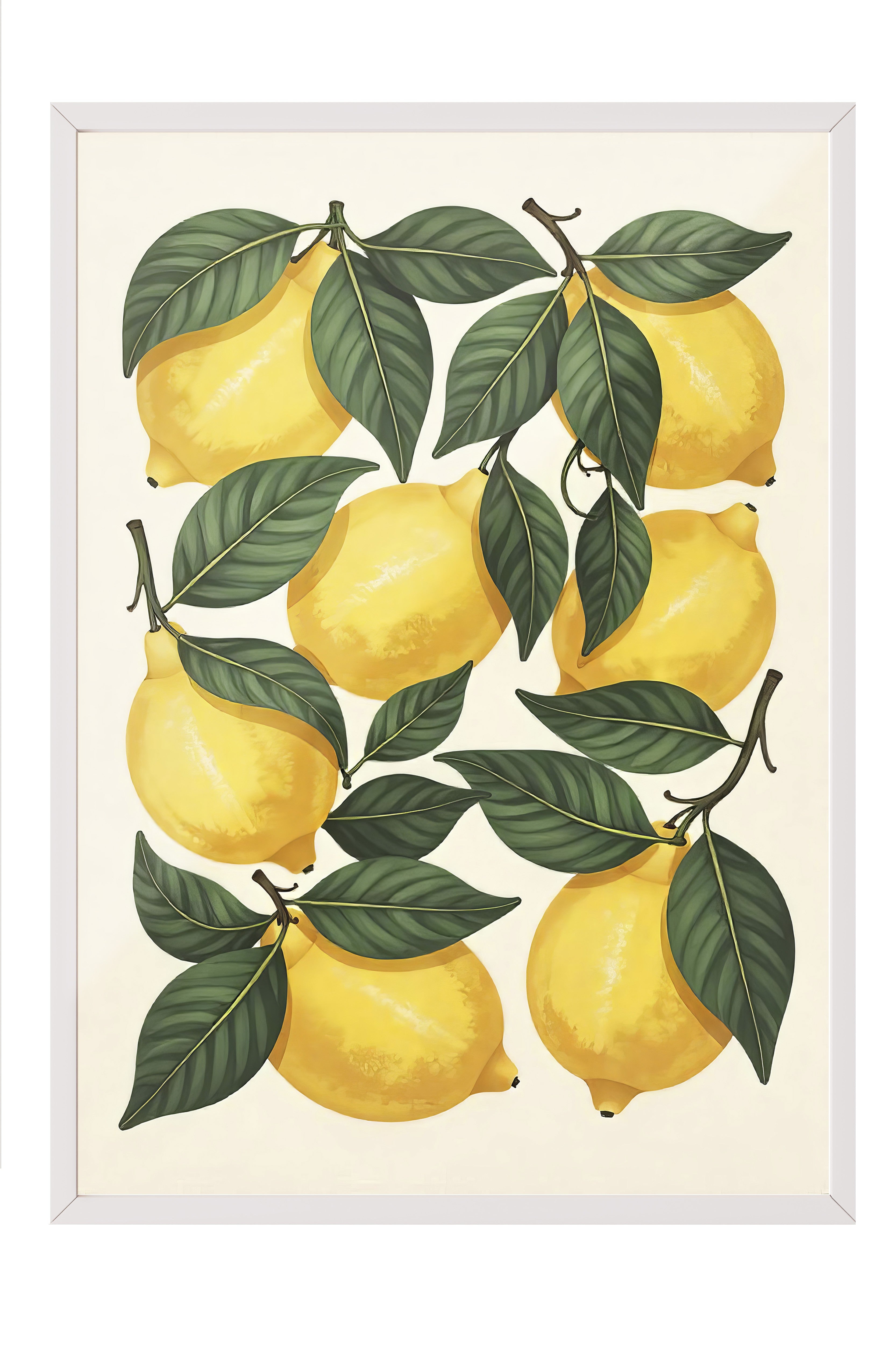 Beyaz Çerçeveli Poster Tablo, Sarı Limonlar, İllüstrasyon, Sarı Renk Poster, 2025 Yaz Seçkisi, NO:109497