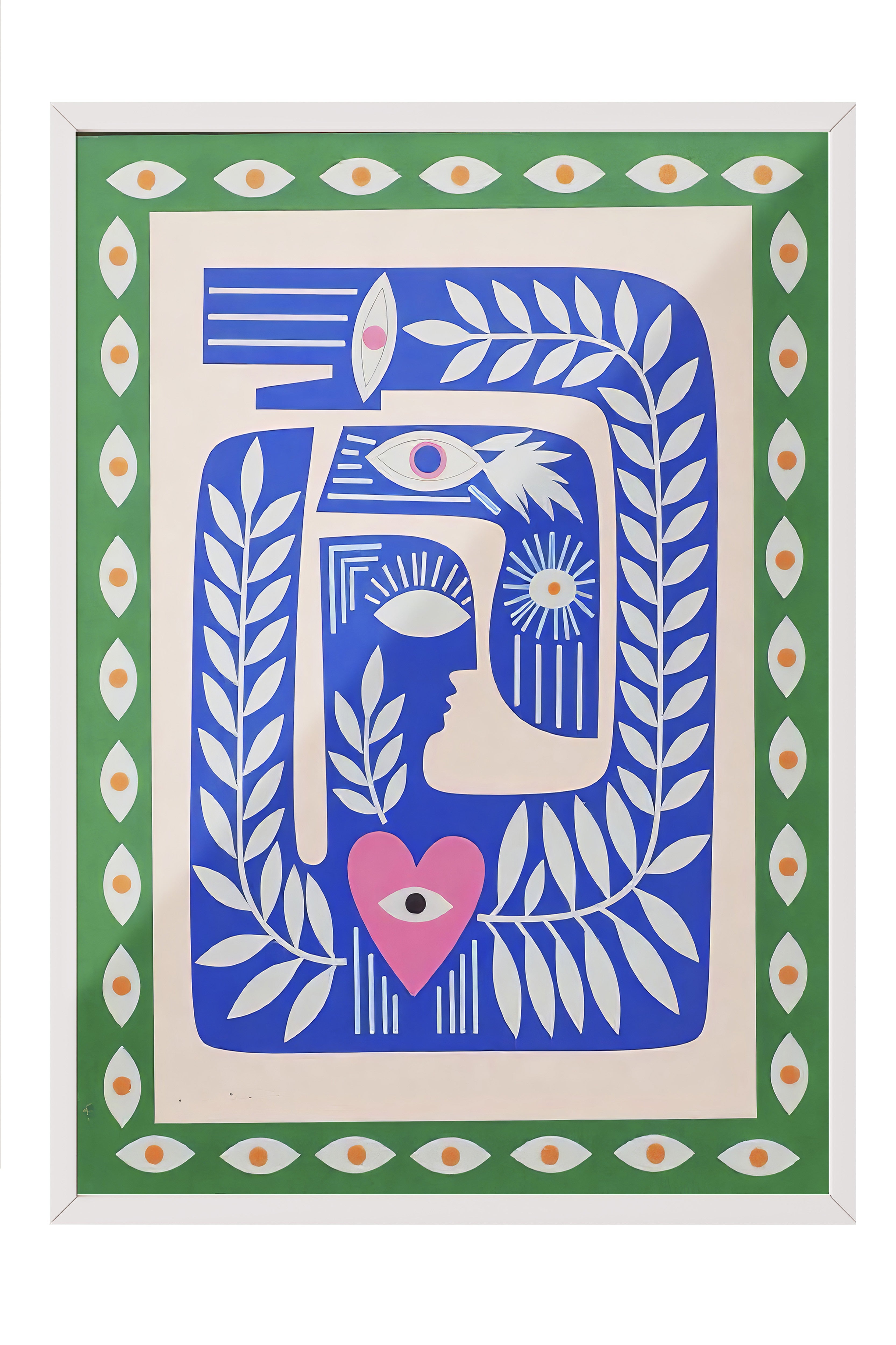 Beyaz Çerçeveli Poster Tablo, Soyut Mavi, İllüstrasyon, Maximalist, Mavi Renk Poster, 2025 Yaz Seçkisi, NO:109489