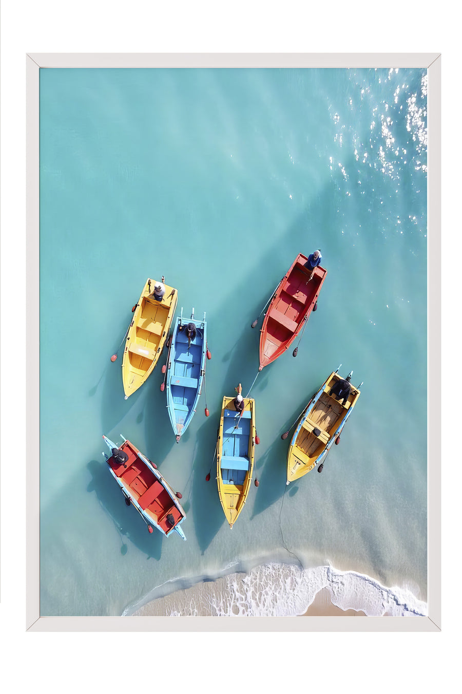 Renkli Kayıklar ve Deniz Poster Poster – Beyaz Çerçeveli Tablo