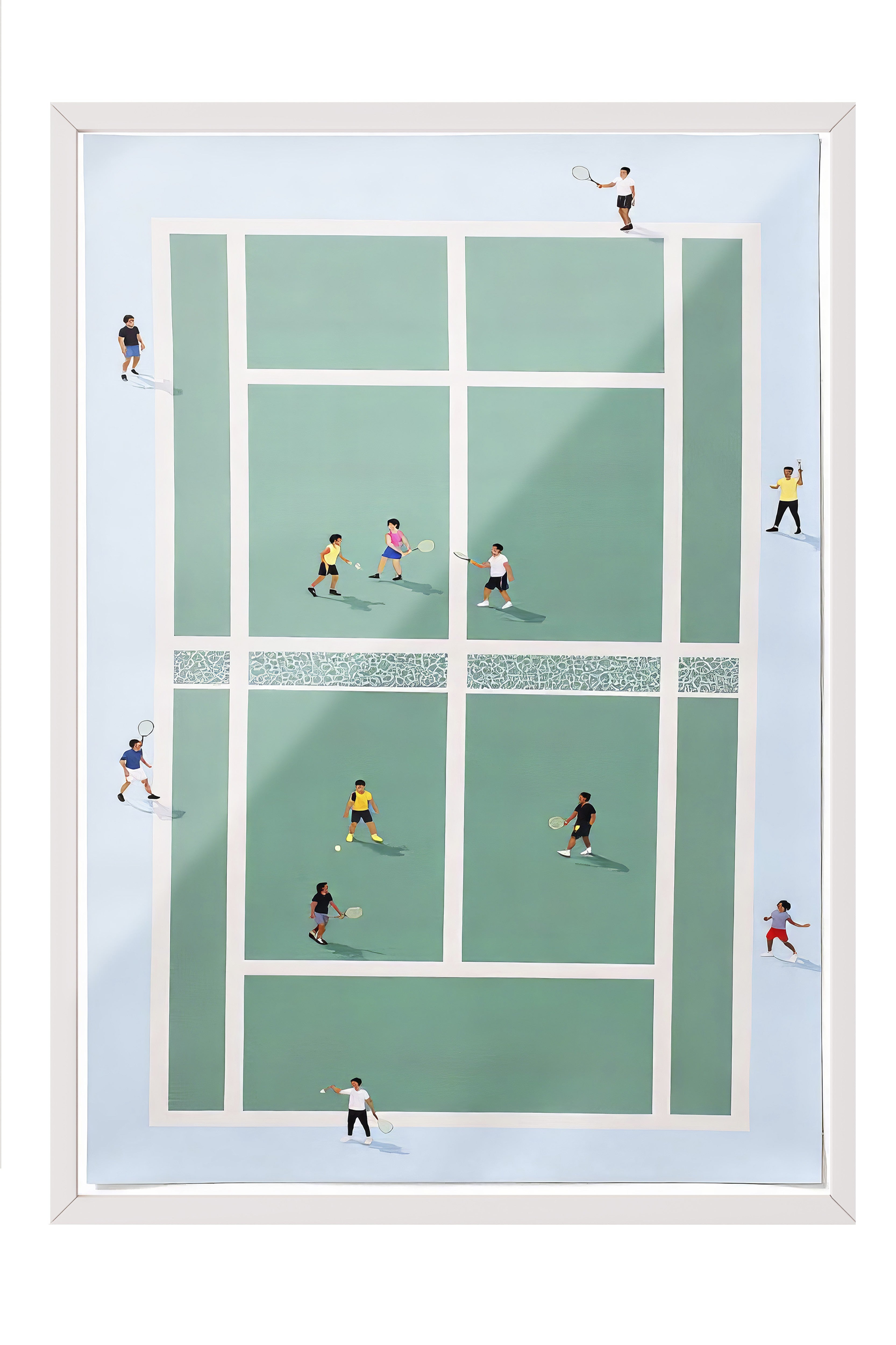Beyaz Çerçeveli Poster, Tenis Kortu, İllüstrasyon, Yeşil Renk Poster, 2025 Yaz Seçkisi, NO:109536