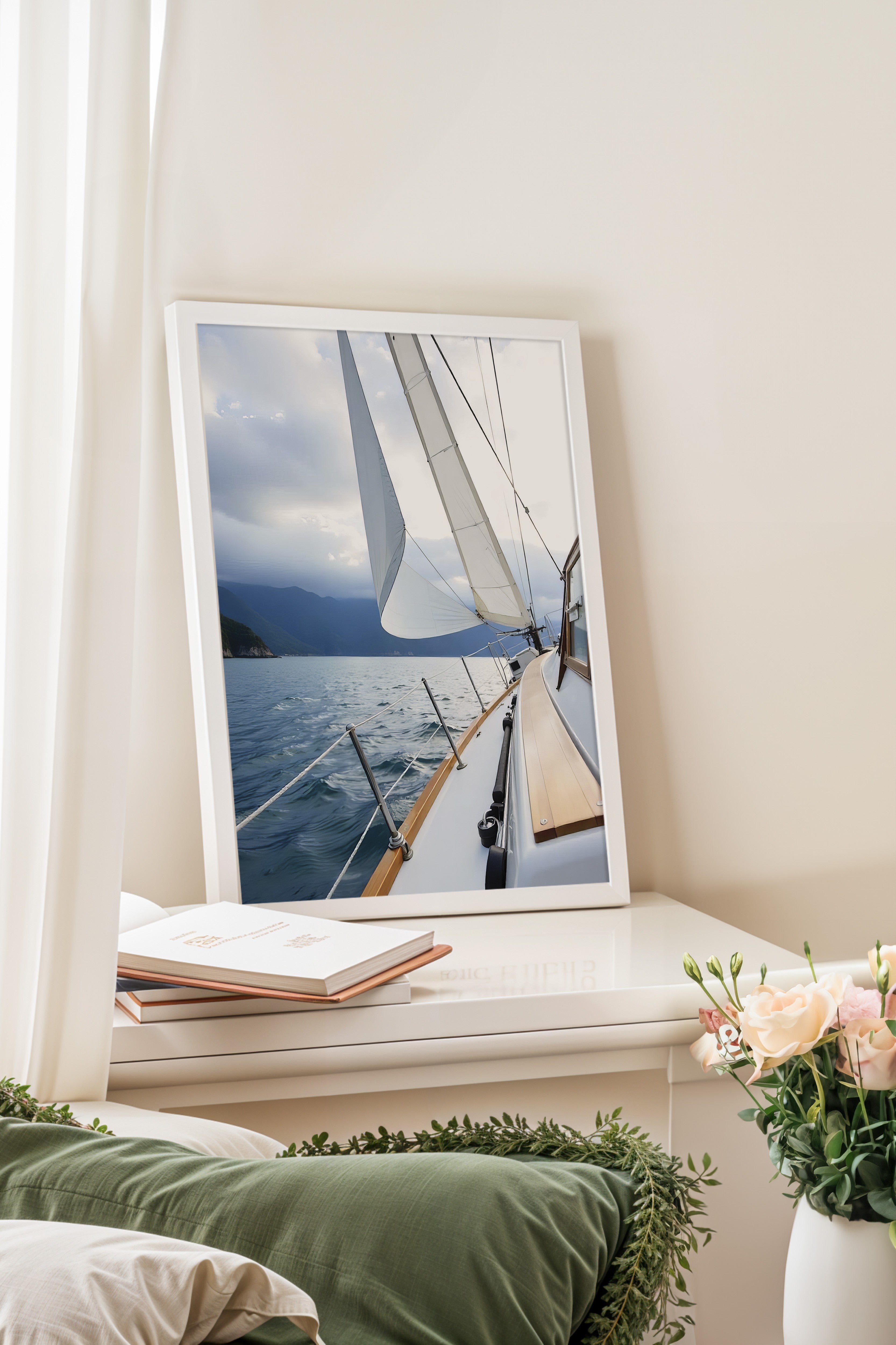 Beyaz Çerçeveli Poster, Yelkenli, Fotoğraf, Mavi Renk Poster, 2025 Yaz Seçkisi, NO:109600