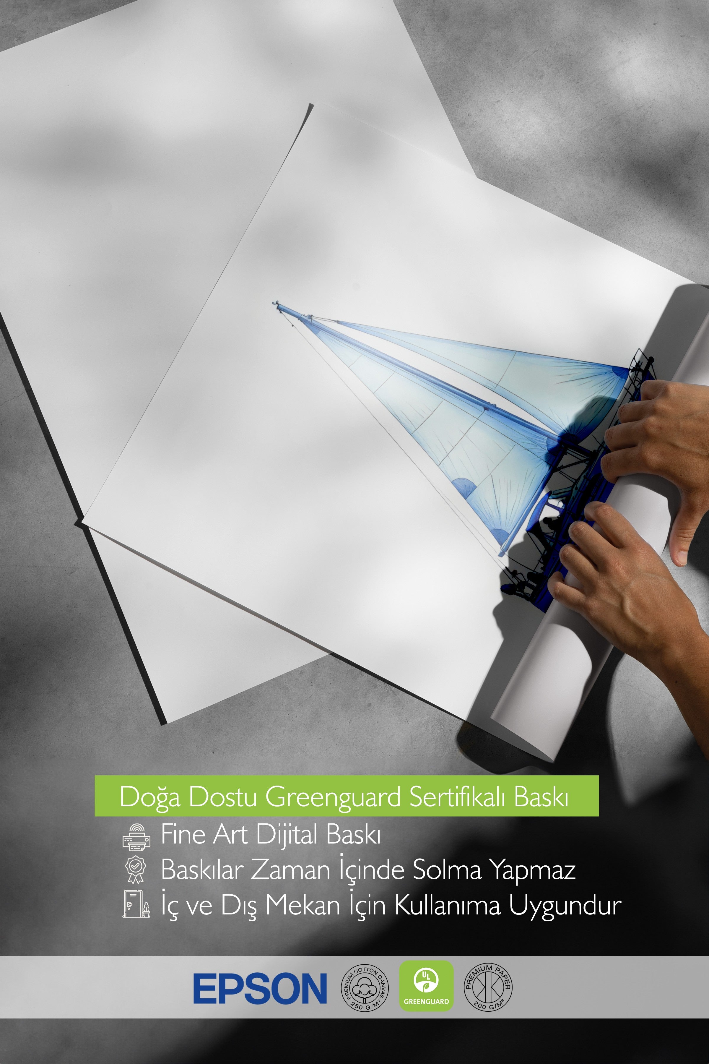 Beyaz Çerçeveli Poster, Yelkenli, Yağlı Boya, Mavi Renk Poster, 2025 Yaz Seçkisi, NO:109663