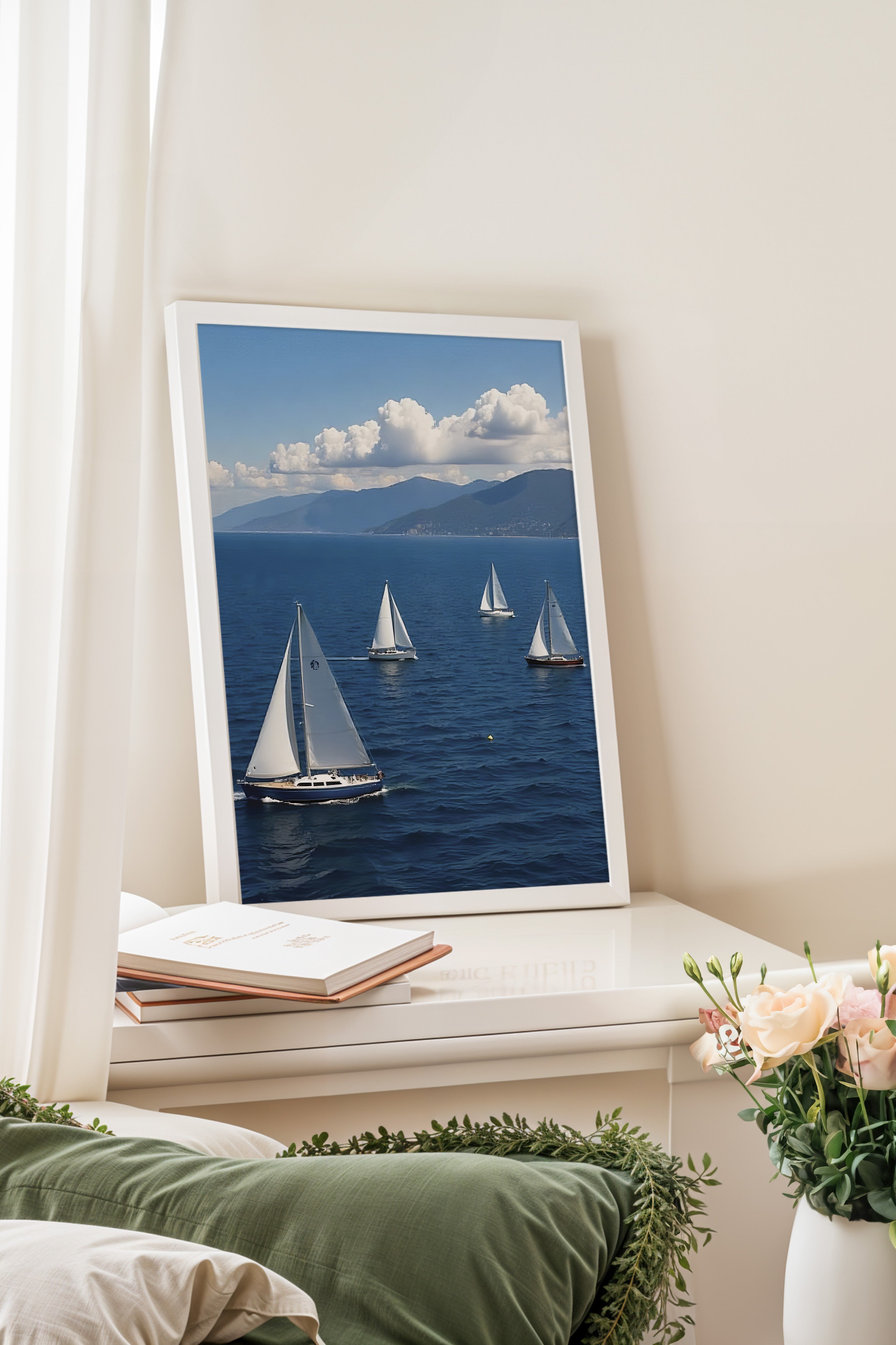 Beyaz Çerçeveli Poster, Yelkenliler, Fotoğraf, Mavi Renk Poster, 2025 Yaz Seçkisi, NO:109625